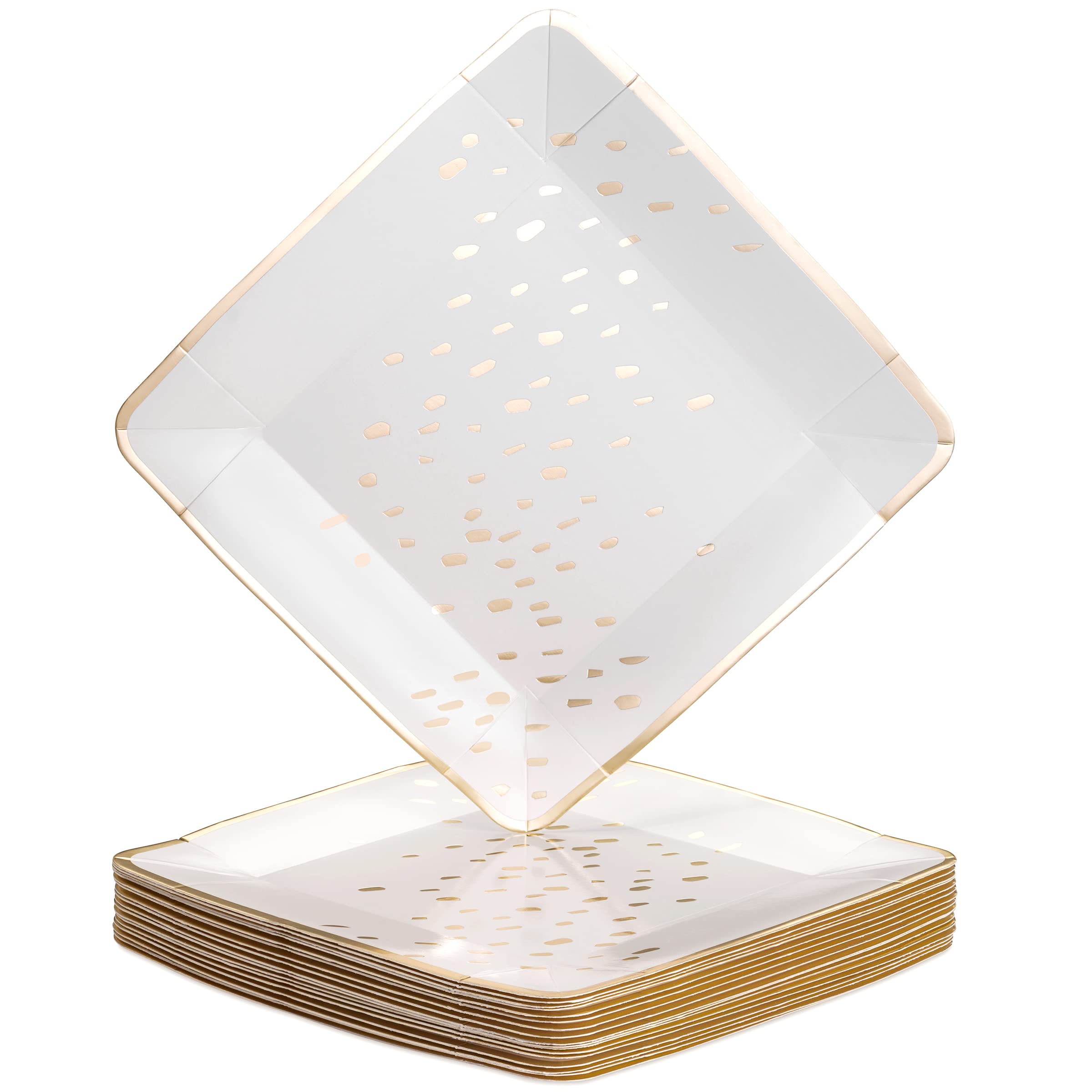 18-Pack Heavy Duty 7 Inch Square Disposable Paper Plates - Silver Spoons Abstract Design Ivory Dessert Plates for Birthday Parties, Baby Showers, Weddings & Special Events | Perfect for Indoor/Outdoor Gatherings & Catering