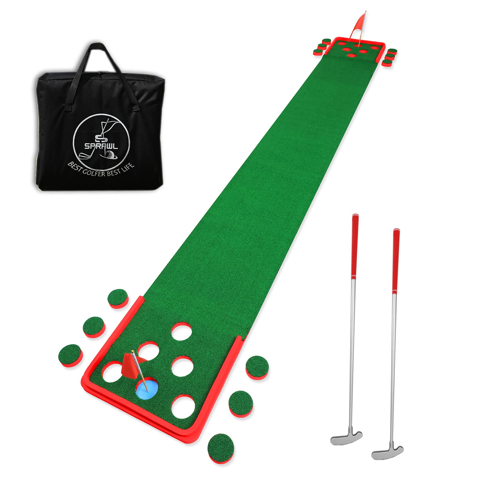 SPRAWL Golf Pong Game Set - Indoor/Outdoor Putting Mat with Practice Green & Training Aid - Perfect Golf Gift for Home, Office, Backyard - Great for Parties, Family Fun & Skill Improvement