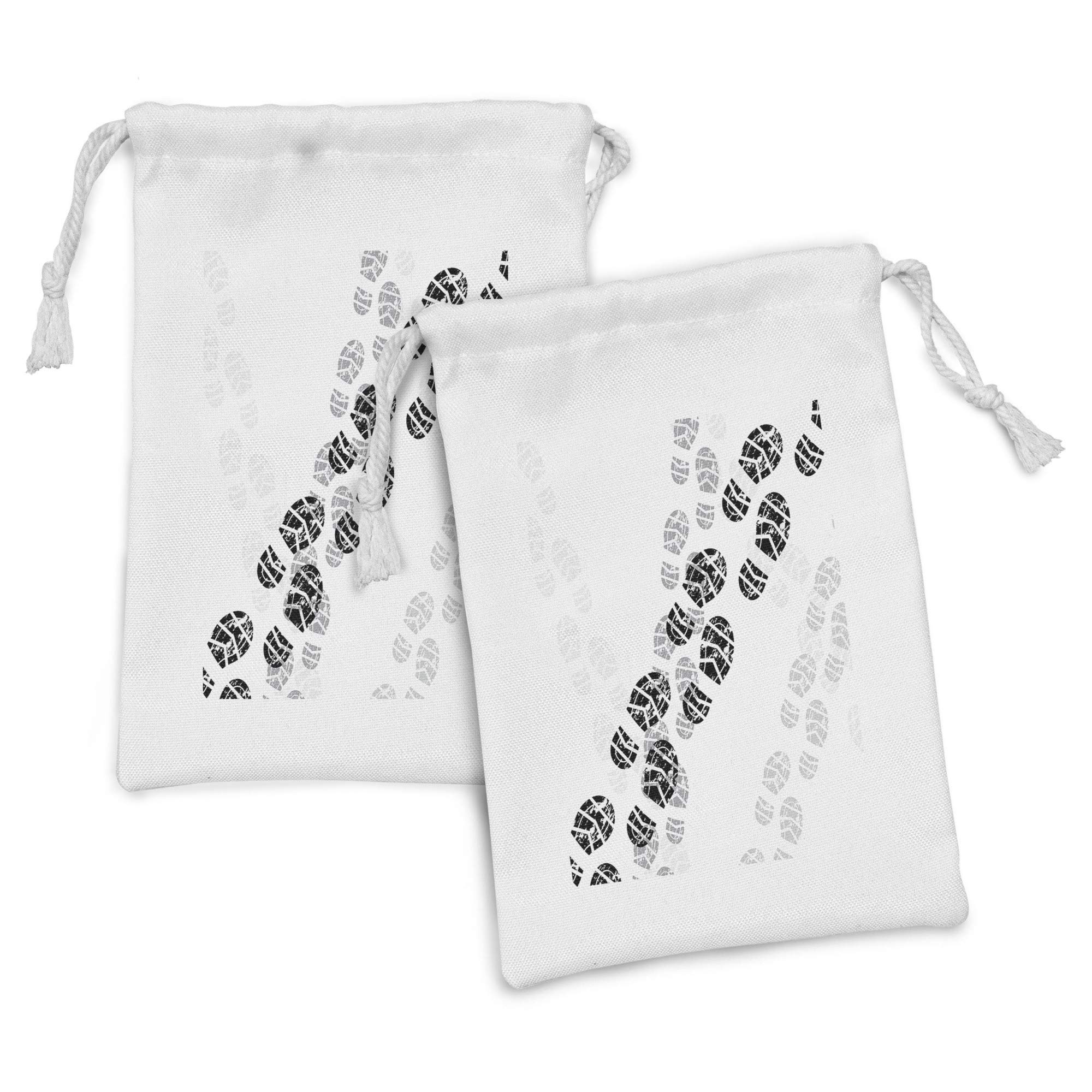 Ambesonne 2-Pack Running Fabric Pouch Set - Grunge Shoe Prints Pattern in Greyscale Tones, Small Drawstring Bags for Toiletries, Masks & Travel Essentials (9
