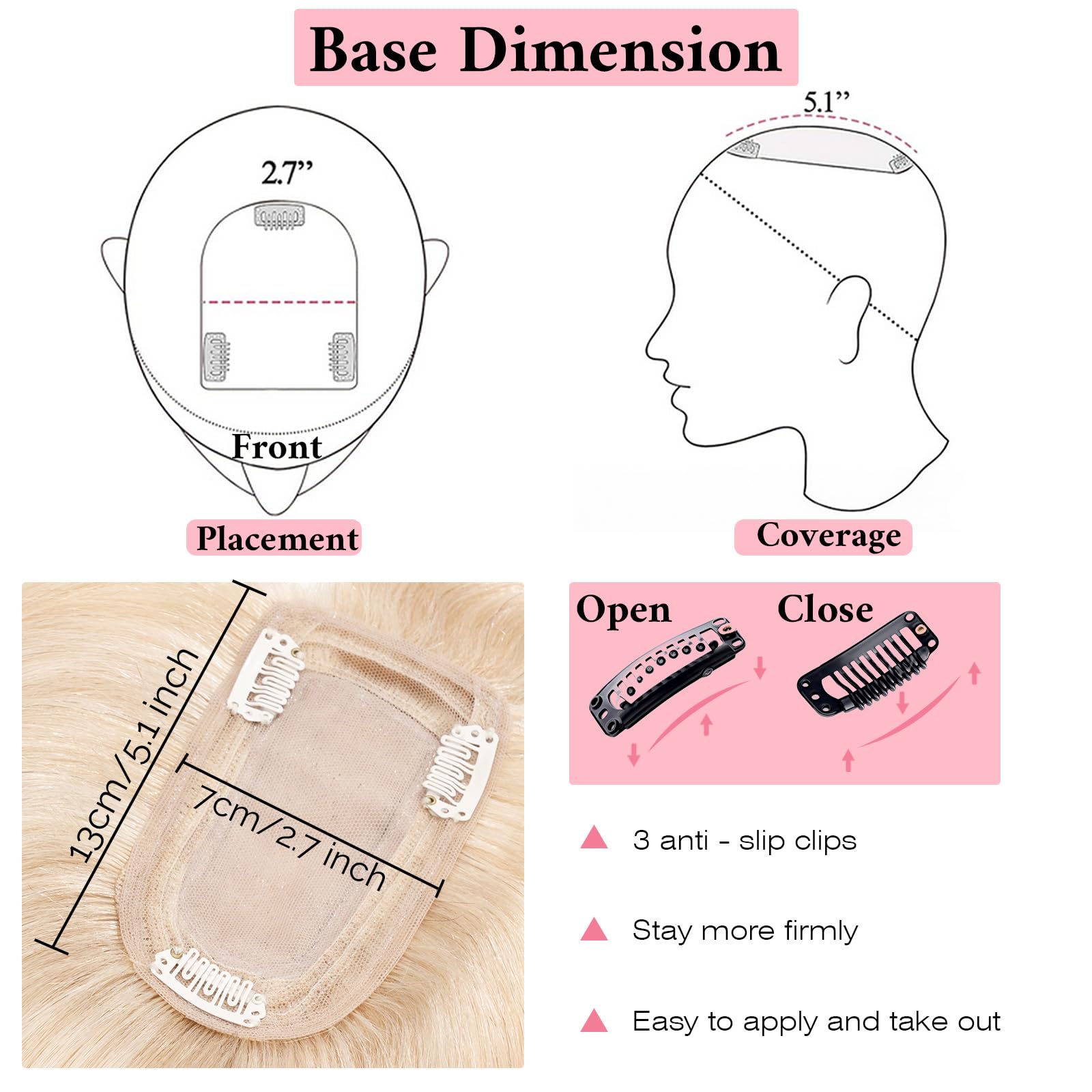 SEGO 100% Real Human Hair Toppers with Bangs - Silk Base 150% Density Clip-in Hair Topper (2.7”x5.1”) for Women with Thinning Hair & Hair Loss - Covers Gray Hair - Perfect for Daily Wear, Parties & Special Occasions