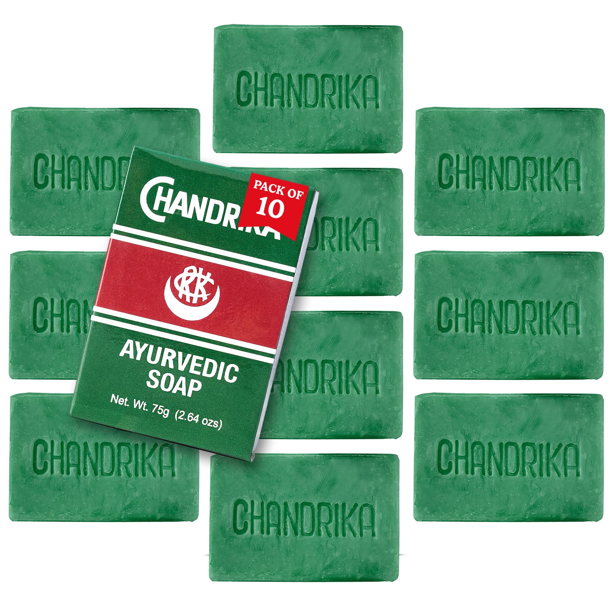 Chandrika Ayurvedic Herbal Soap with Vegetable Oils - 2.64 Oz (Pack of 10 Bars) | Natural Skin Care for Dry & Sensitive Skin | Perfect for Daily Cleansing & Aromatherapy
