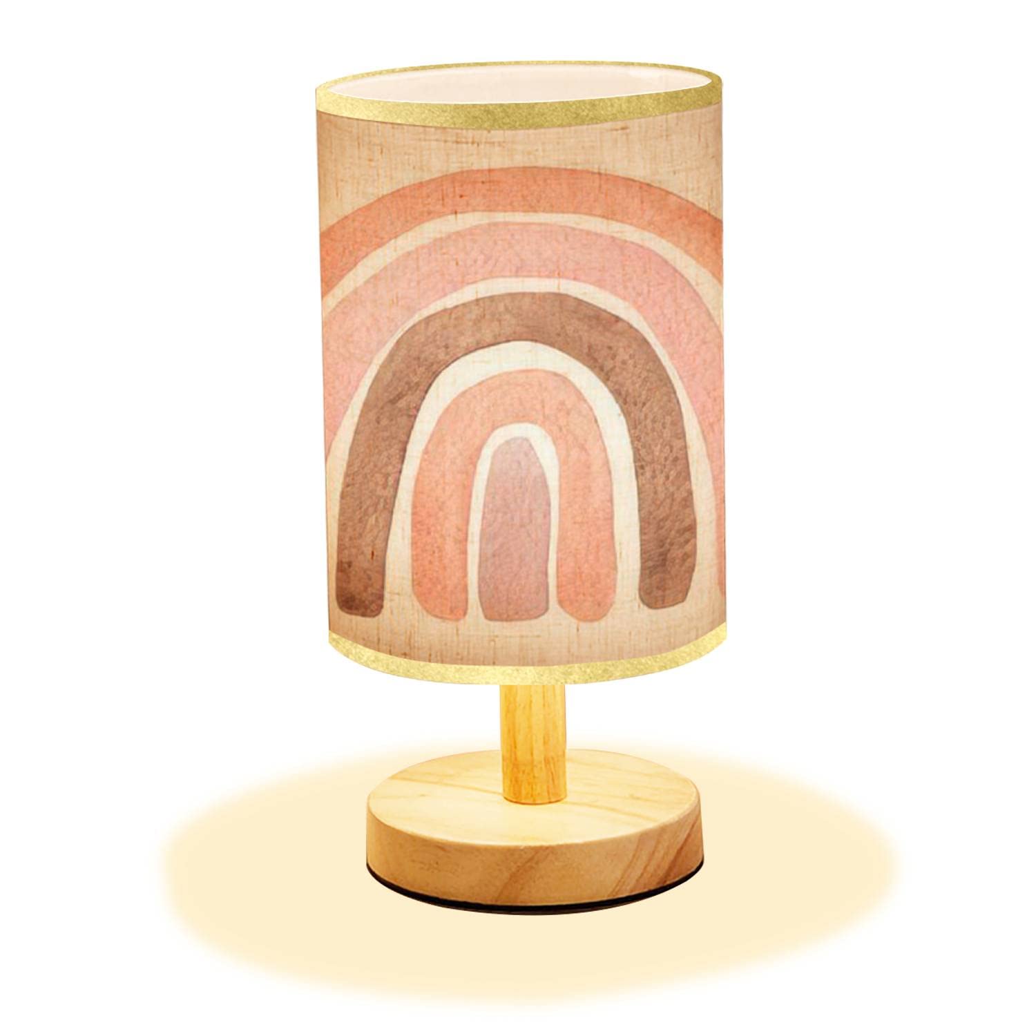 Minimalist Wood Nightstand Lamp with Flaxen Fabric Shade - Watercolor Pink Pastel Bedside Table Light for Nursery, Bedroom & Living Room | Perfect for Baby Rooms, Home Decor and Cozy Reading Nooks