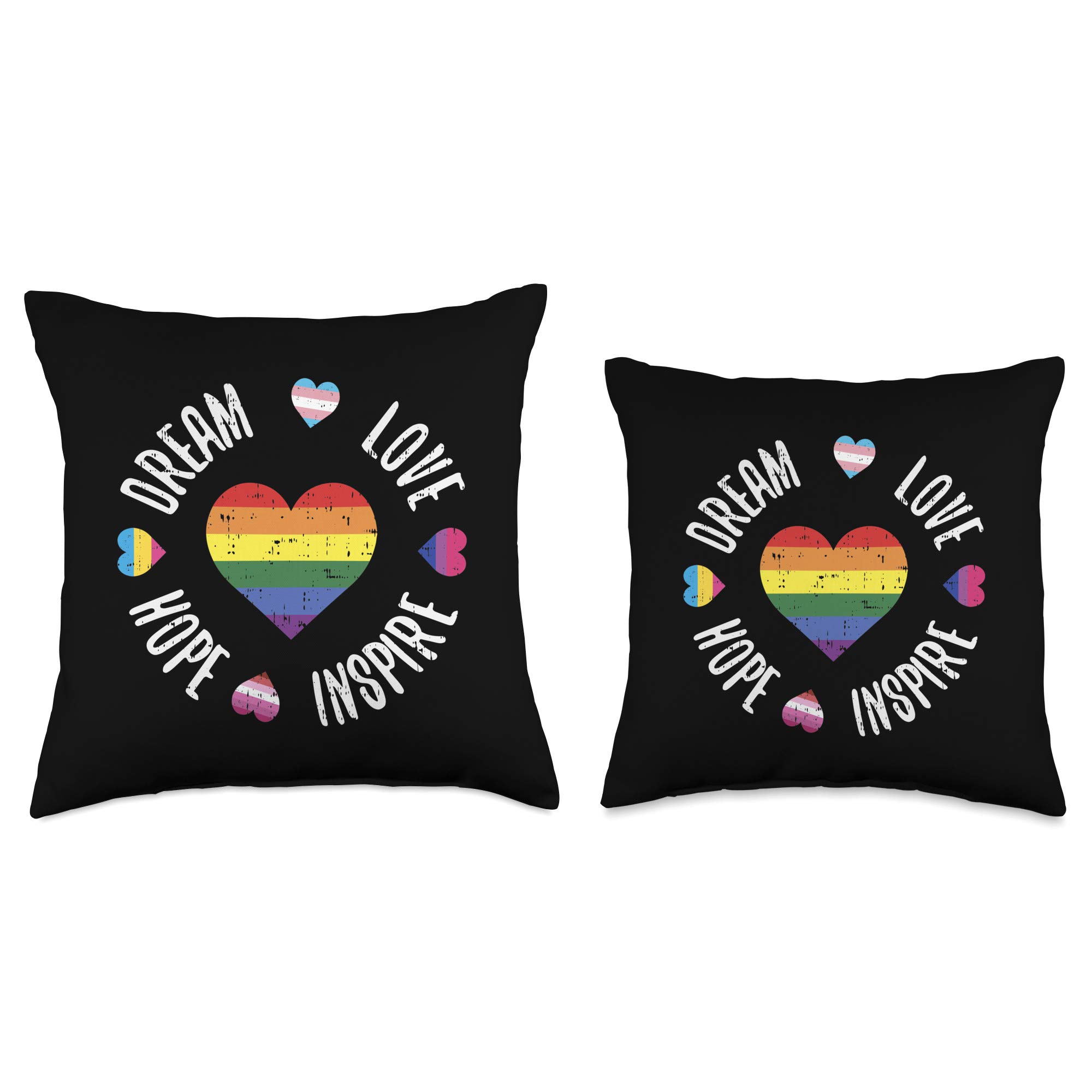 LGBTQ Pride Throw Pillow - Dream Love Hope Inspire for Gay, Trans, Pan & Bi-Sexual - Perfect for Home Decor, Sofa, Bed & Pride Events