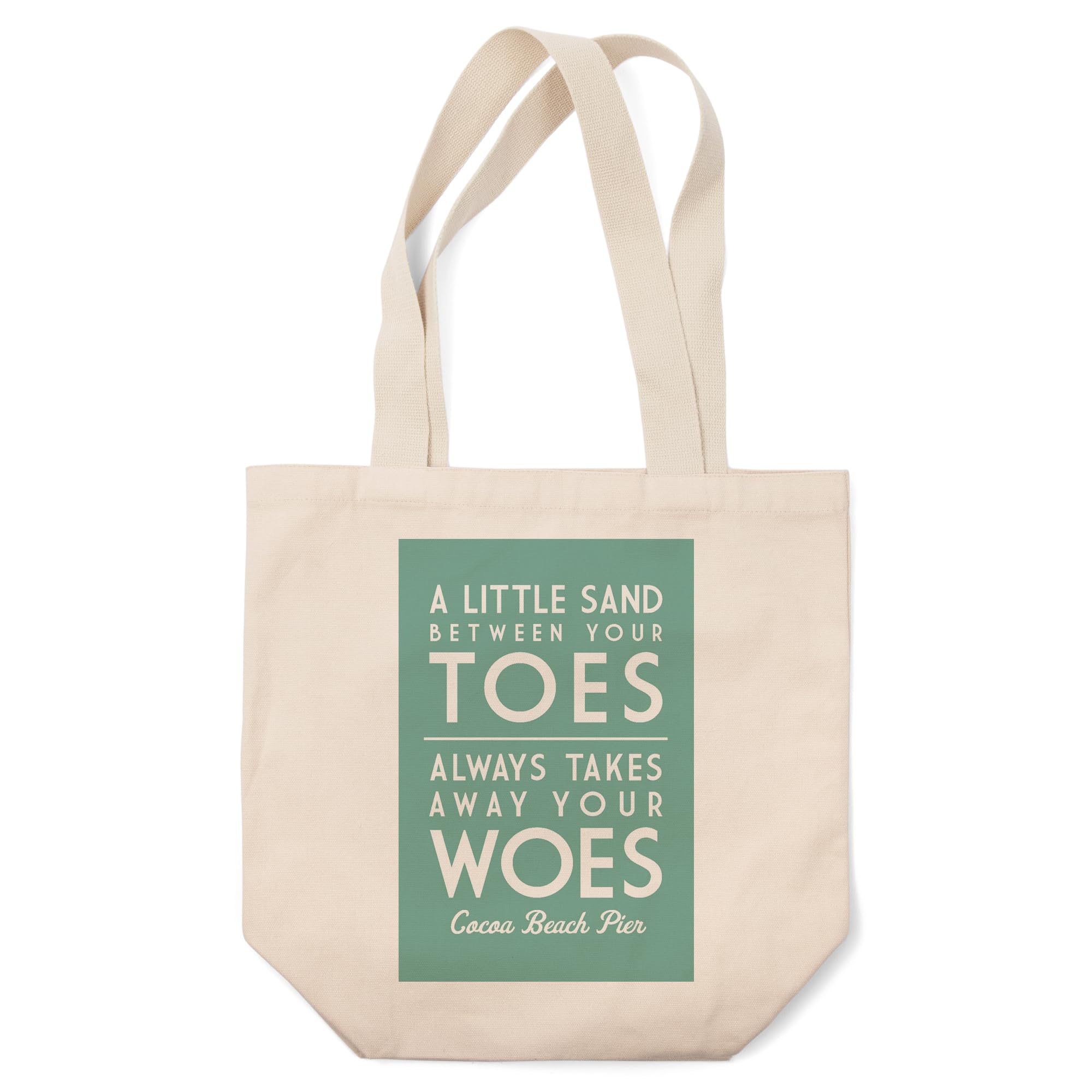 Lantern Press Cocoa Beach Pier Florida Tote Bag - 100% Cotton Canvas Reusable Shopping Bag with 'A Little Sand Between Your Toes' Design - Perfect for Beach Trips, Groceries & Eco-Friendly Shopping