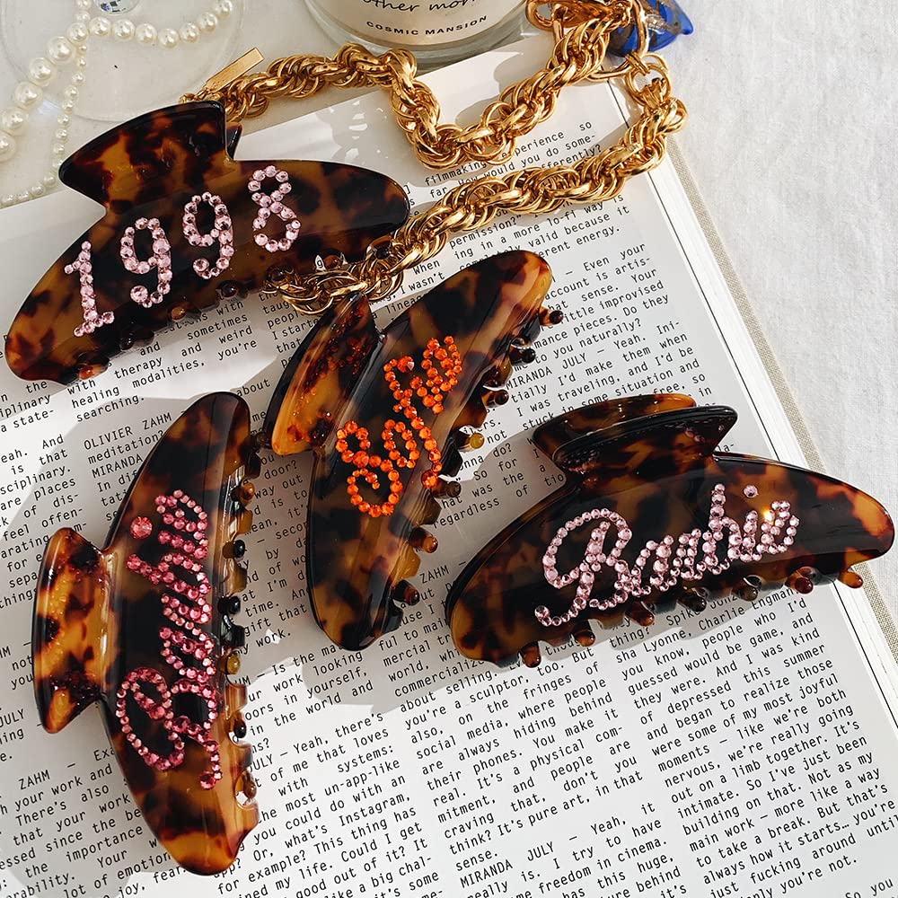 Personalized Rhinestone Name Claw Hair Clip for Women - Tortoiseshell French Banana Jaw Clip, Custom Hair Accessories for Women & Girls | Perfect for Parties, Weddings & Everyday Styling