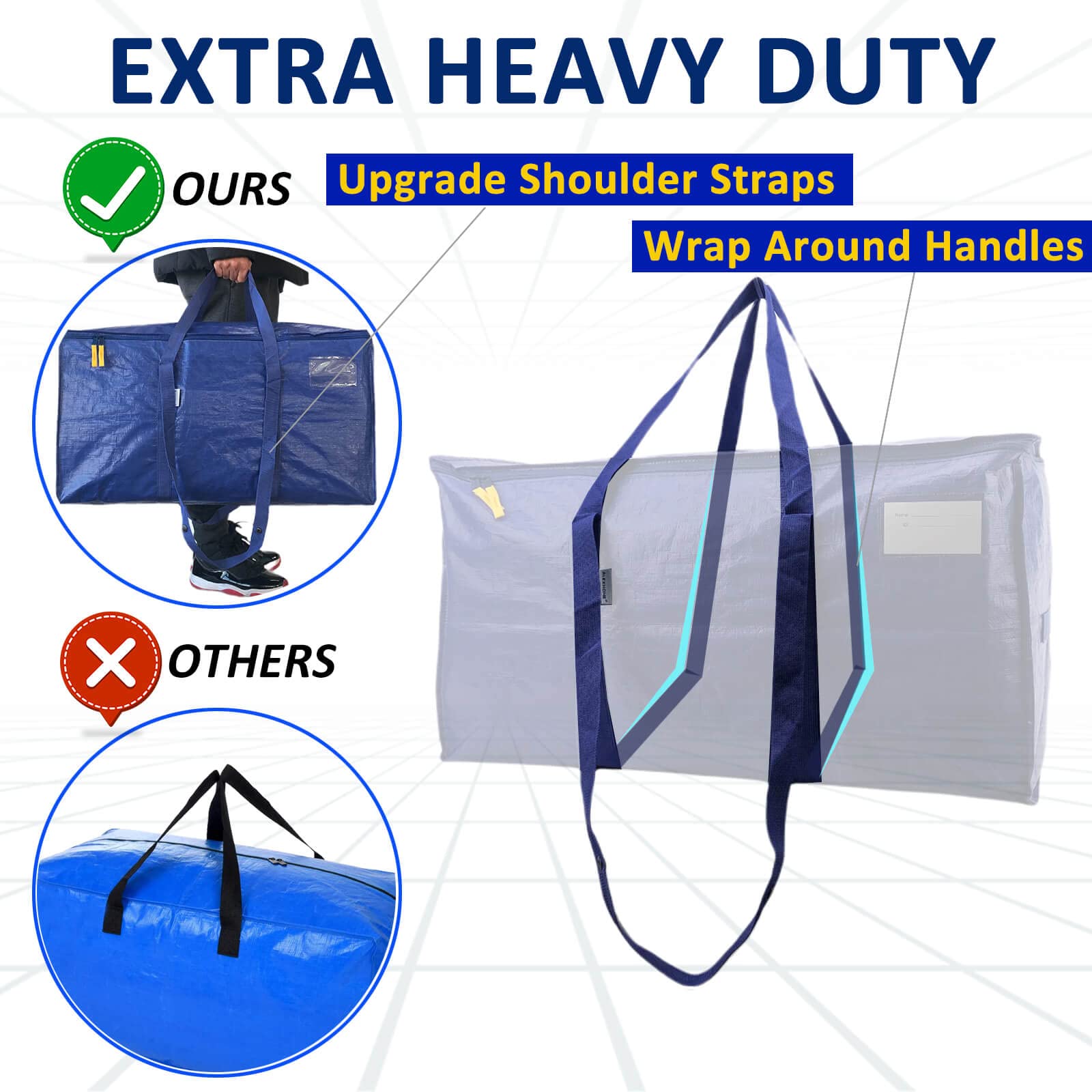 **AlexHome Heavy Duty Moving Bags - 5 Pack Extra Large Storage Bags with Handles for Clothes, Packing & Moving Supplies | Durable & Space-Saving (Blue, Set of 5) | Perfect for Home Moves, College Dorms & Seasonal Storage**
