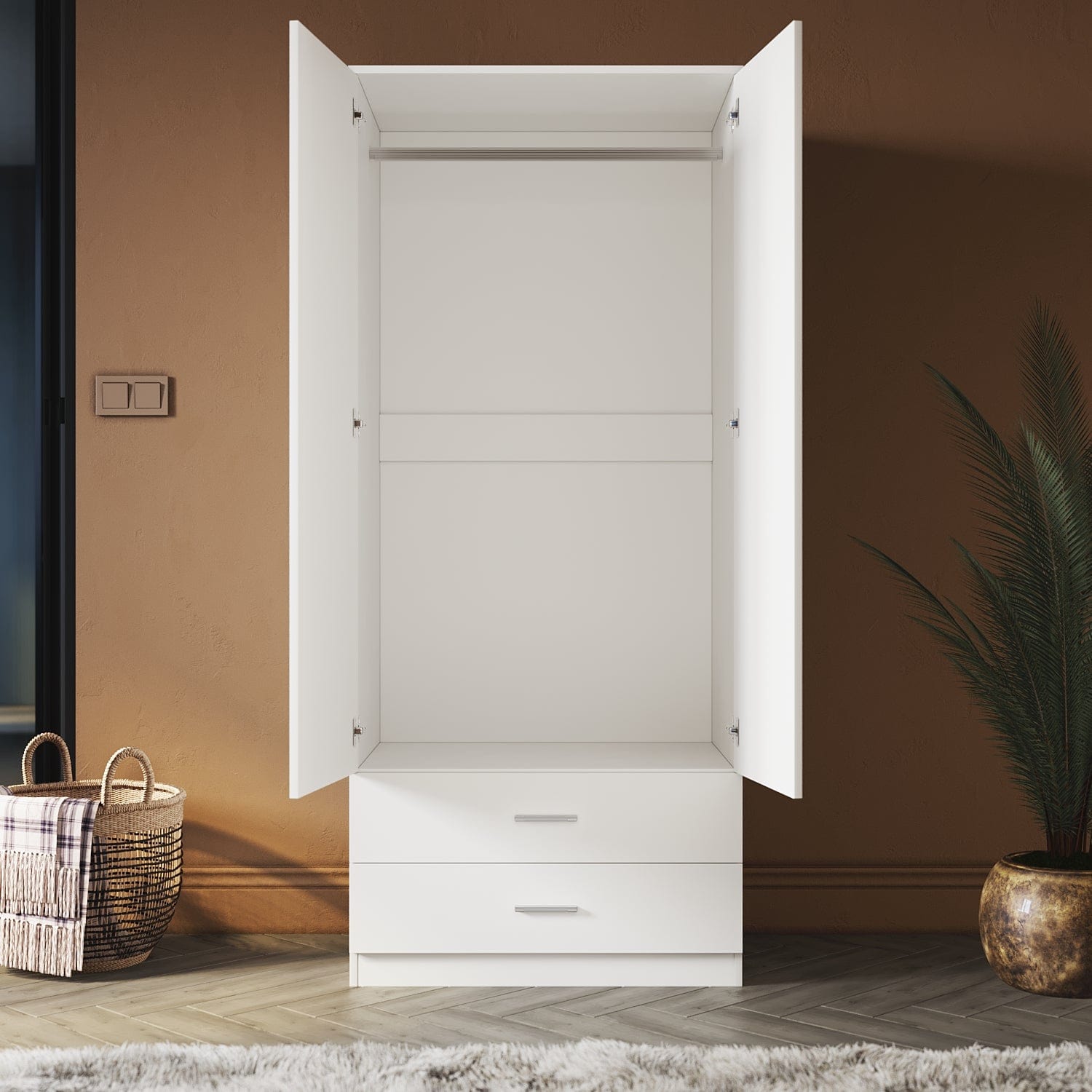 Stylish 2-Door 2-Drawer Wardrobe Cabinet 180cm - Modern Storage Solution for Bedroom, Closet & Living Room Organization