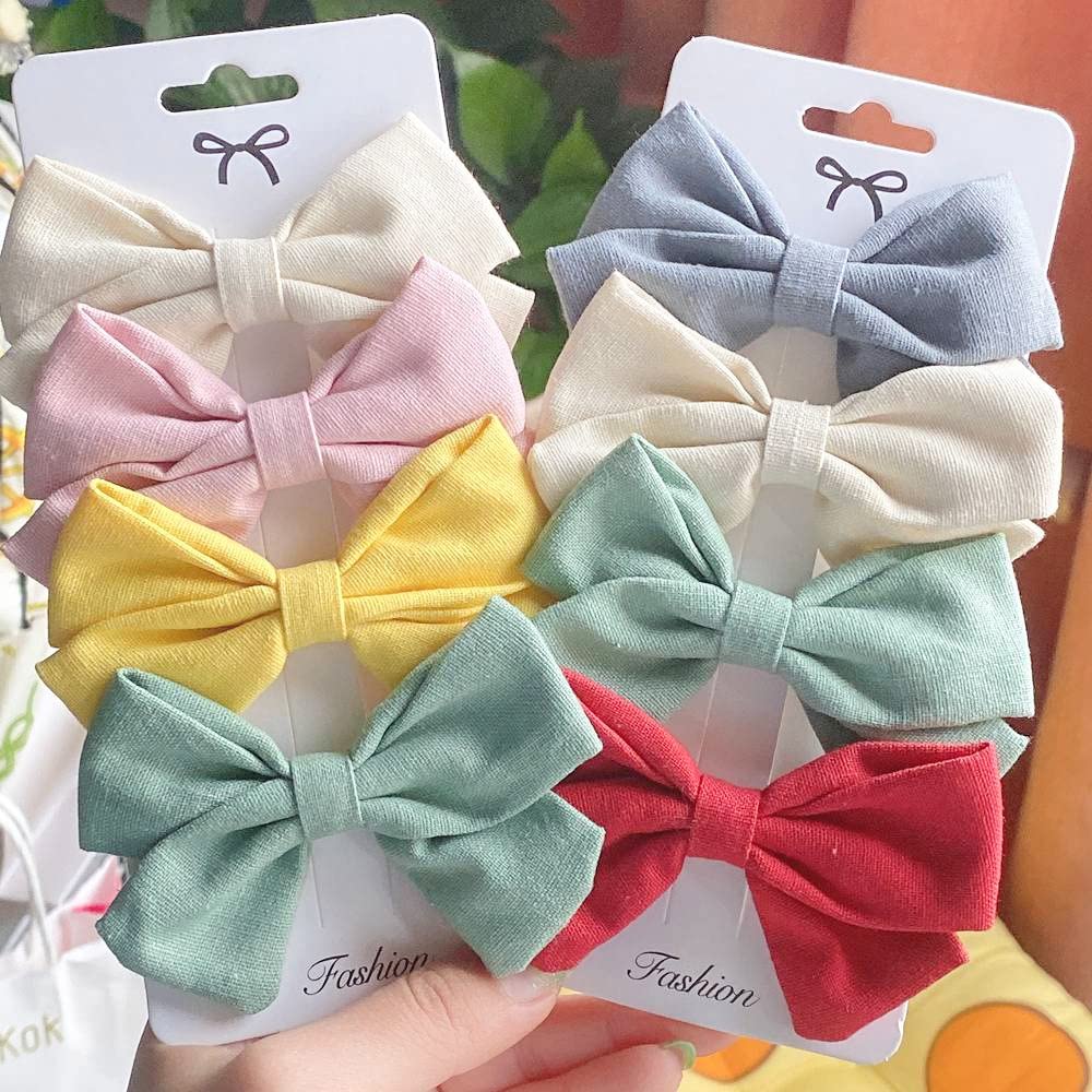 KEYVOR 4Pcs Cute Bowknot Hair Clips for Girls - Handmade Solid Hair Barrettes, Headbands & Hair Accessories (Size 7) - Perfect for School, Parties & Everyday Hairstyles