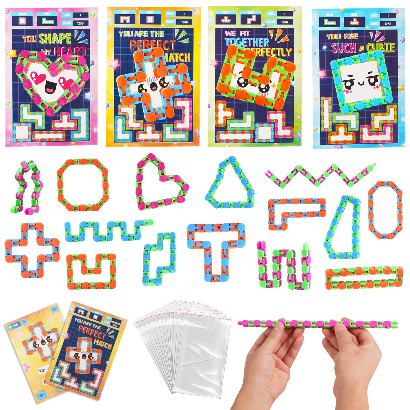 28 Pcs Valentine's Day Cards with Wacky Tracks Fidget Toys - Classroom Gifts for Kids, Sensory Stress Relief Toys, Party Favors for School Exchange & Valentine's Celebrations - Perfect for ADHD Focus, Anxiety Relief & Classroom Rewards