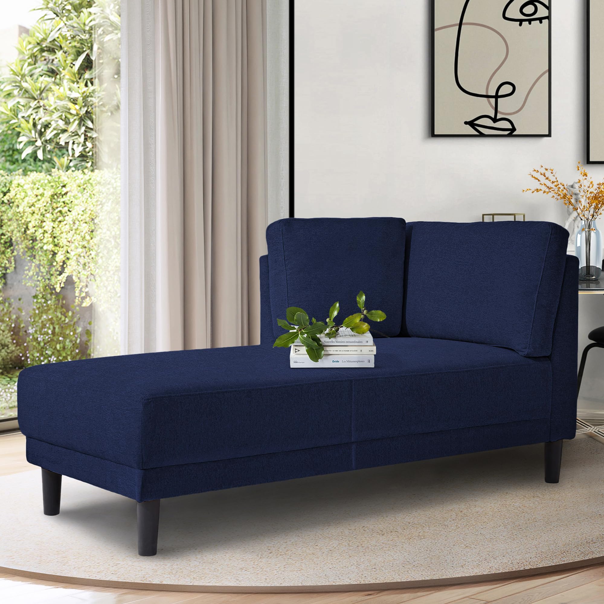 Modern Fabric Chaise Lounge - Upholstered Accent Chair with Sturdy Legs for Living Room, Bedroom & Office | Comfortable Corner Lounge Chair in Blue | Perfect for Relaxing, Reading & Small Space Decor