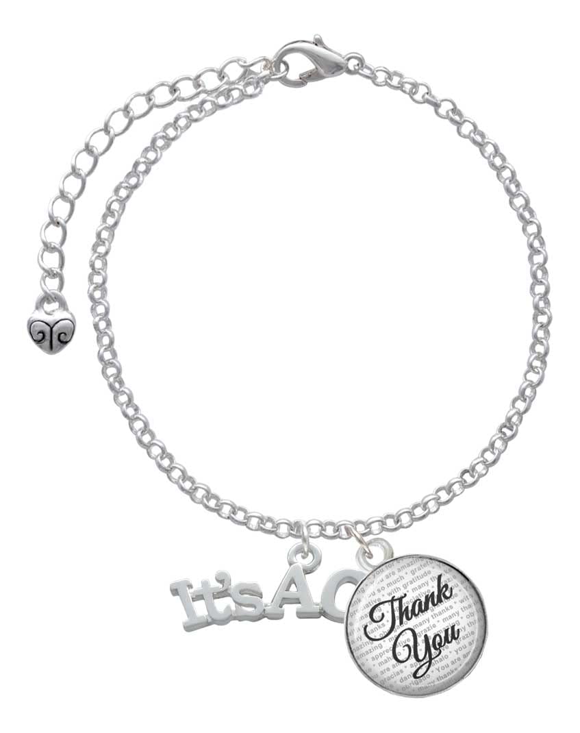 Delight Jewelry Silver-Tone Baby Gender Reveal Charm Bracelet with Domed Thank You Charm, Adjustable 6