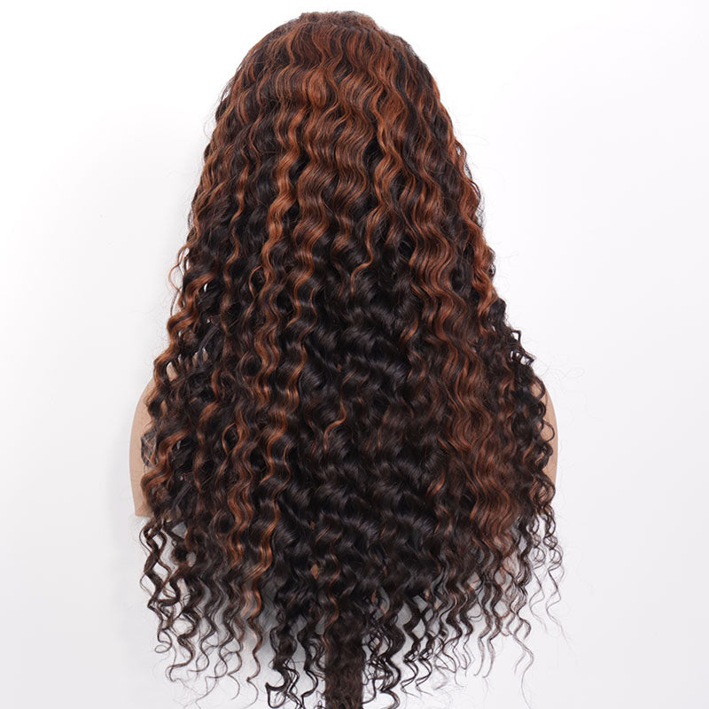 Eullair Honey Blonde Highlights Deep Curly Human Hair Lace Front Wig - Pre Plucked Glueless HD Lace Wigs for Black Women | Natural Look for Daily Wear, Parties & Special Occasions