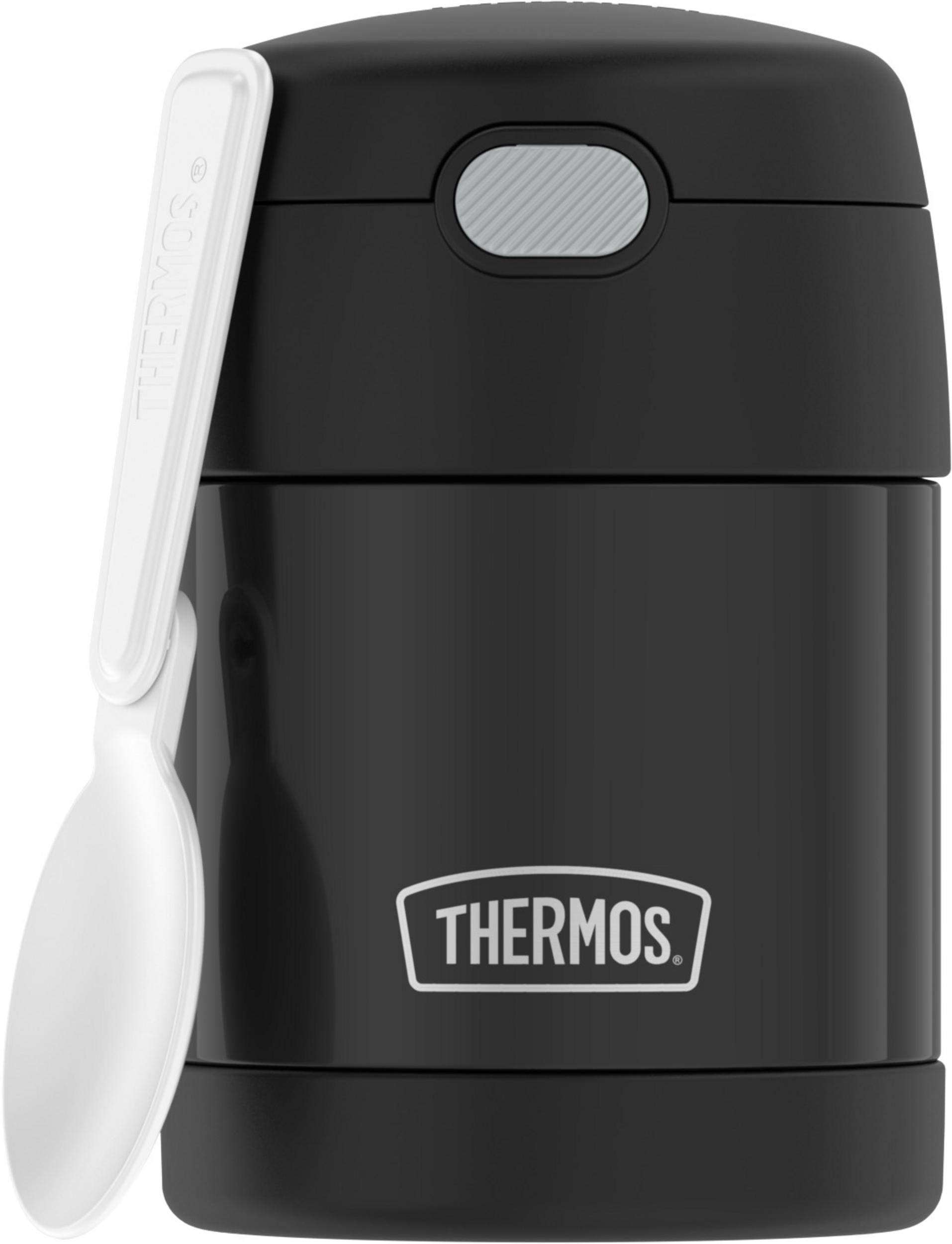 THERMOS FUNTAINER 10oz Insulated Food Jar for Kids - Leak Proof Stainless Steel Lunch Container with Foldable Spoon - Perfect for School Lunches, Picnics & Travel (Black)