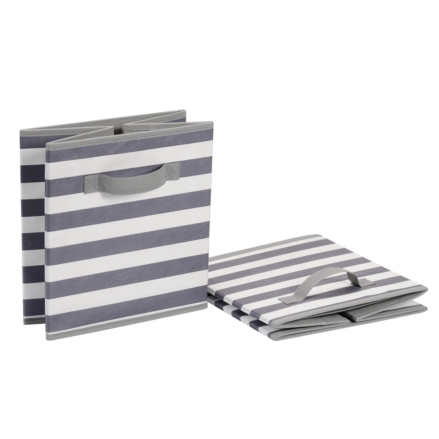 Amazon Basics Cube Organizer Storage Bins with Handles - Collapsible Fabric Storage Cubes, 13x13x13 Inches, White & Light Grey Stripe (Pack of 6) - Perfect for Closet, Nursery, Office, and Home Organization