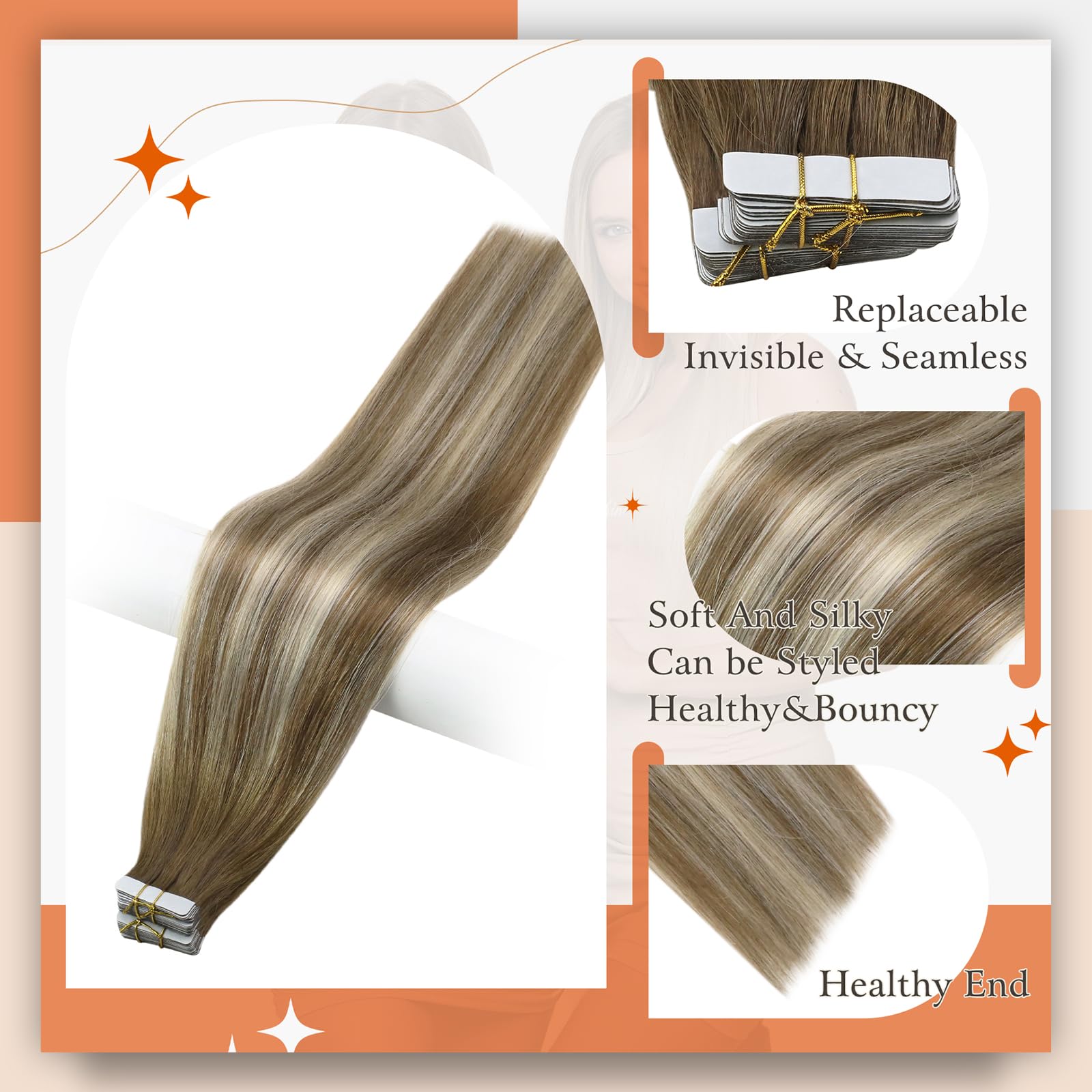 20 Inch Full Shine Human Hair Extensions - 100% Real Human Hair Sew-In & Balayage Tape-In Extensions for Volume & Length - Perfect for Weddings, Parties & Daily Styling