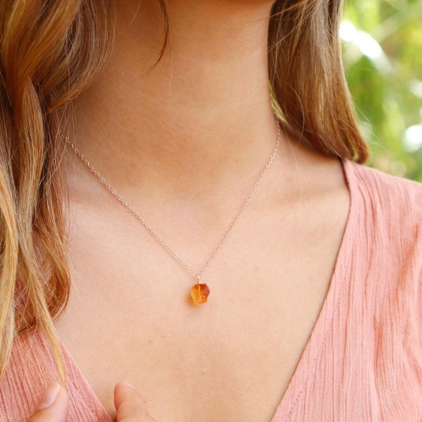 Natural Raw Citrine Pendant Necklace - Dainty Healing Crystal Jewelry for Women - Perfect for Meditation, Energy Healing & Everyday Wear