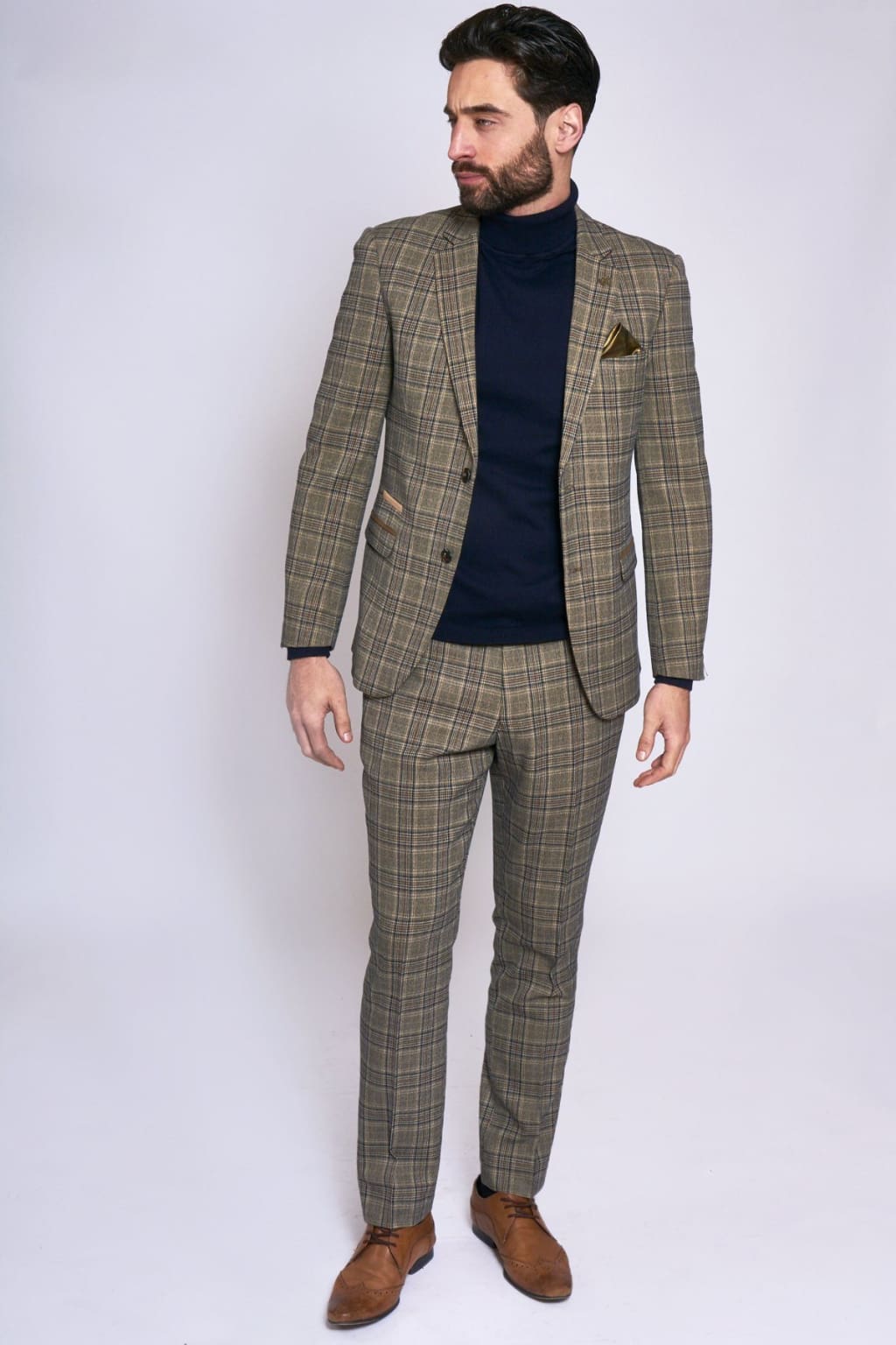 Marc Darcy Enzo Tan Tweed Check Blazer for Men - Classic Slim Fit Wool Blend Jacket - Perfect for Business, Office, and Formal Occasions