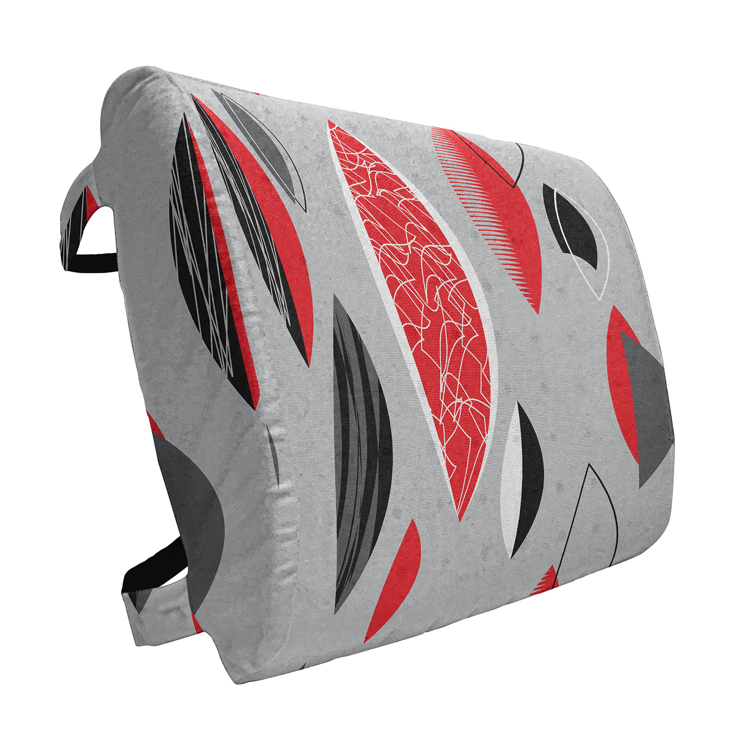 Ambesonne Mid Century Lumbar Support Pillow - Abstract Oval Leaf Design in Red, Black & Grey - High Density Foam for Office Chair & Car Seat (14