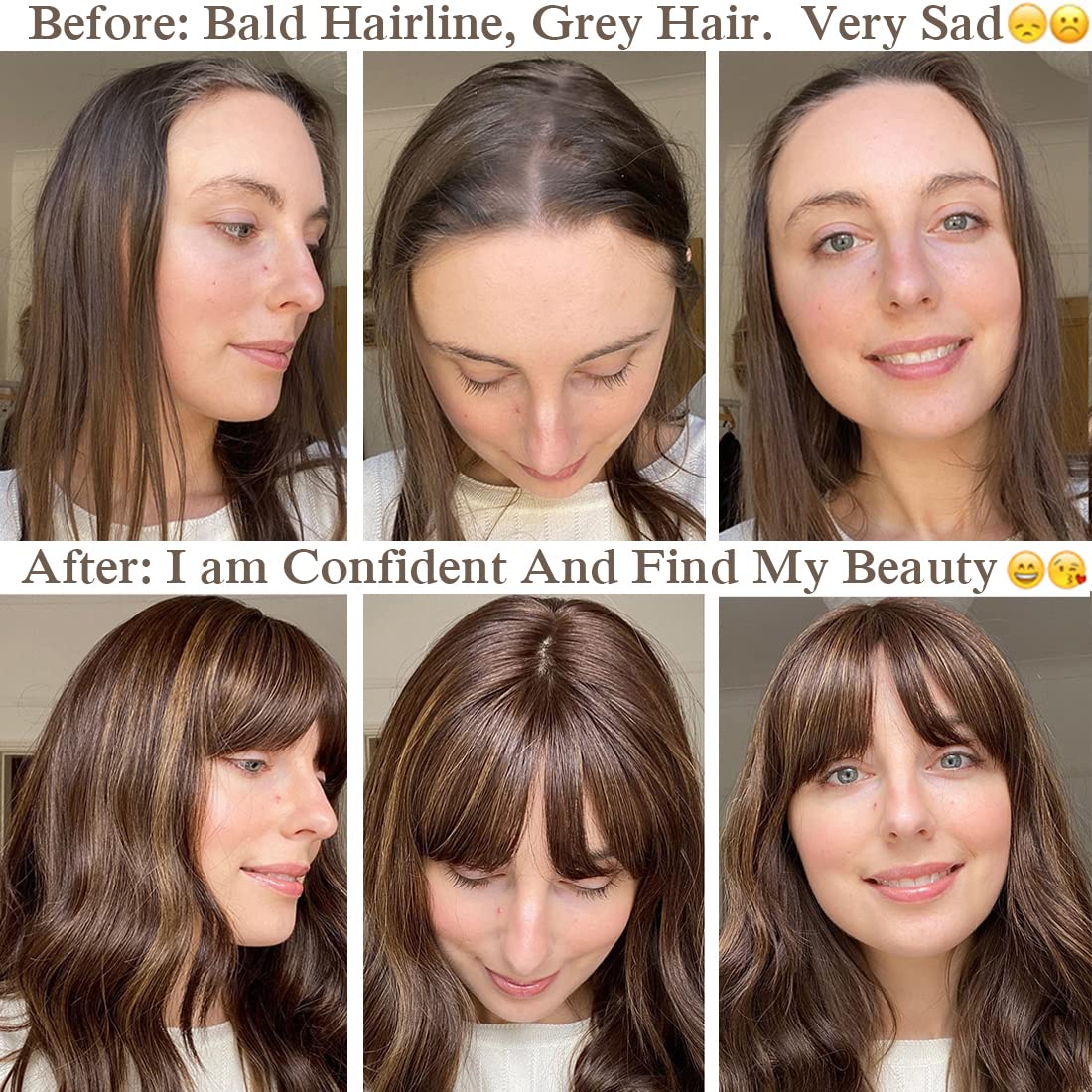 Premium Remy Human Hair Toppers for Women with Bangs - Natural Hair Extensions & Thinning Hair Solutions - Perfect for Daily Wear, Special Occasions & Hair Loss Confidence Boost