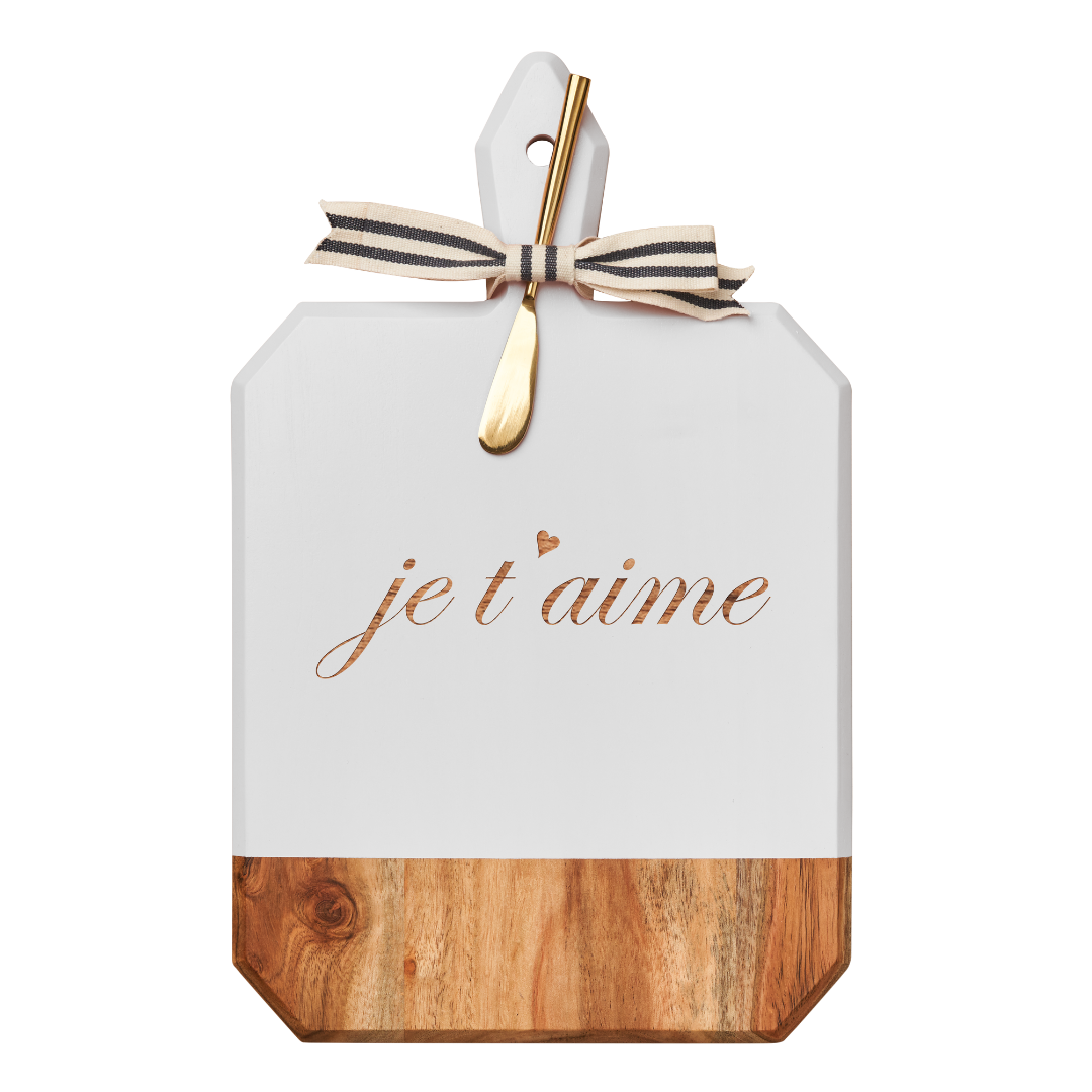 Acacia Wood Heirloom Cheese Board with Gold Spreader & Ribbon - Elegant White Rectangle Charcuterie Tray (16x10 Inches) | Perfect for Weddings, Anniversaries & Gourmet Entertaining
