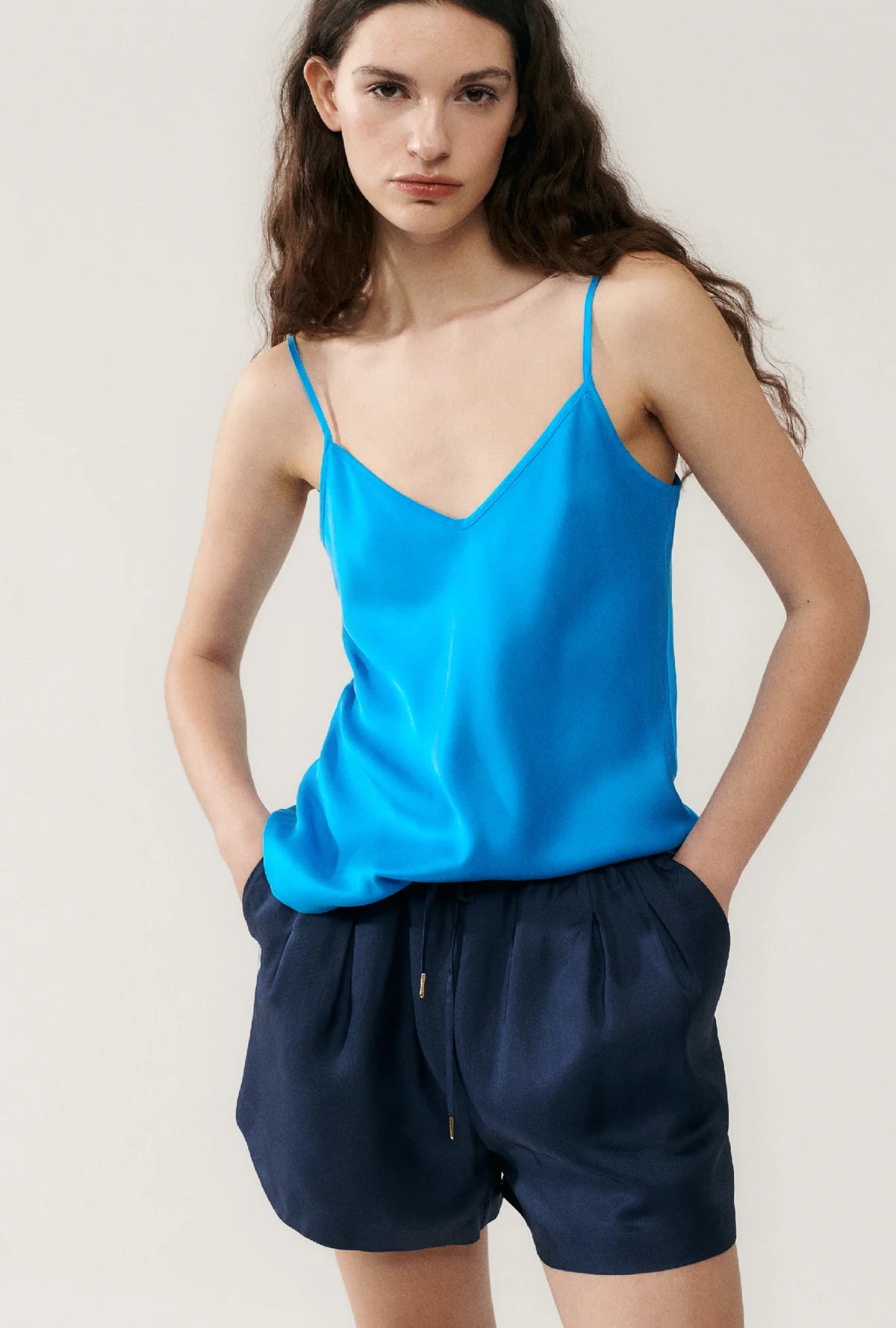 Bias Cut Cami Top in Coast Blue - Women's Flowy Tank Top for Casual Wear & Summer Outfits