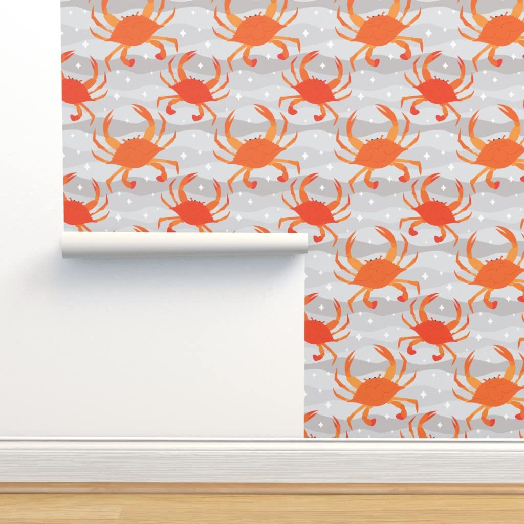 Peel & Stick Removable Wallpaper - Whimsical Crab & Seafood Design for Kitchen, Outdoor BBQ & Coastal Decor | Custom Wallpaper Swatch by Spoonflower