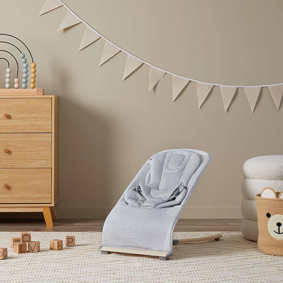 Aubrey Padded Bouncer - Soft Grey Baby Seat for Newborns & Infants | Perfect for Nursery, Playtime & Relaxation
