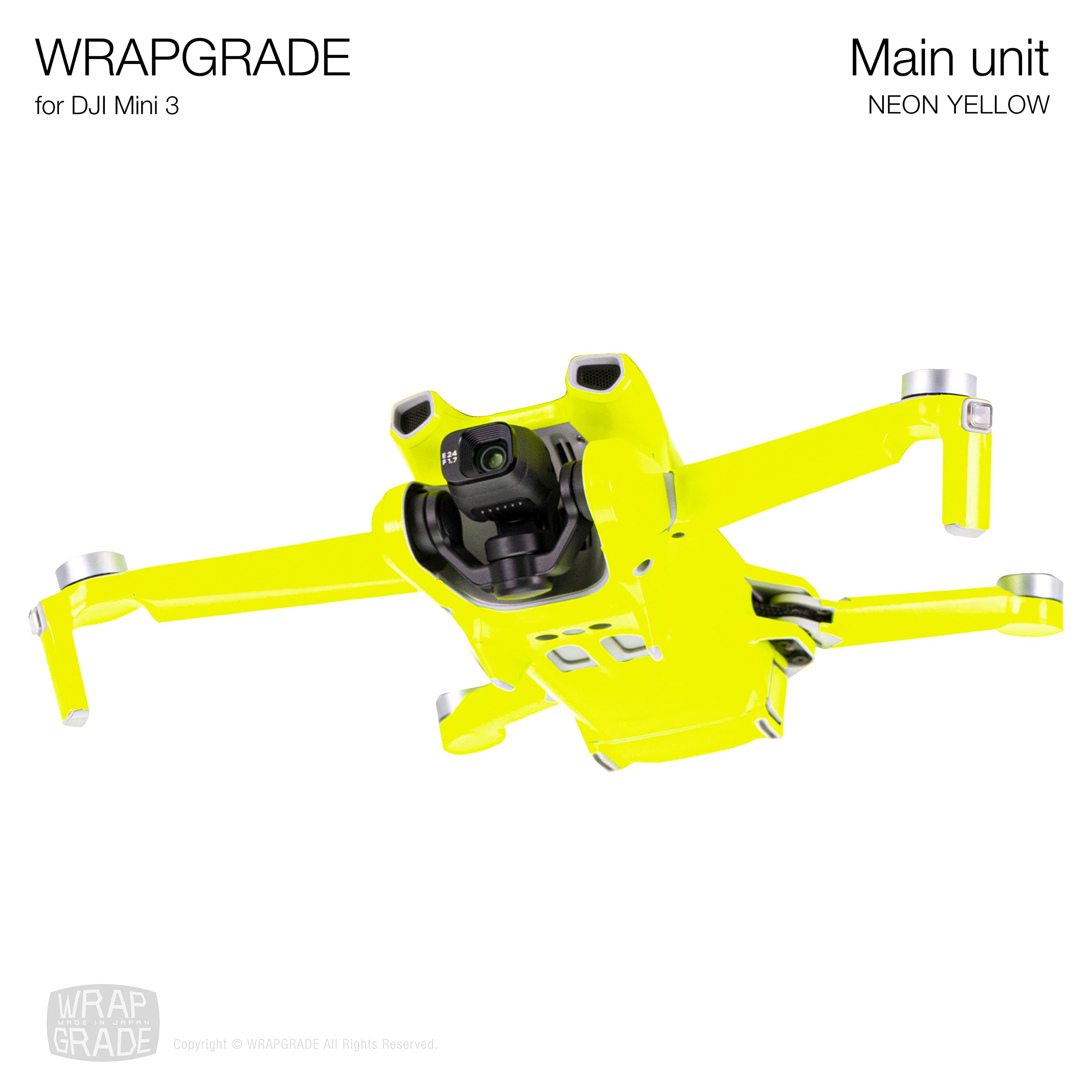 WRAPGRADE Skin Stickers for DJI Mini 3 Drone - Neon Yellow Protective Decals | Perfect for Customization, Scratch Protection & Aesthetic Enhancement