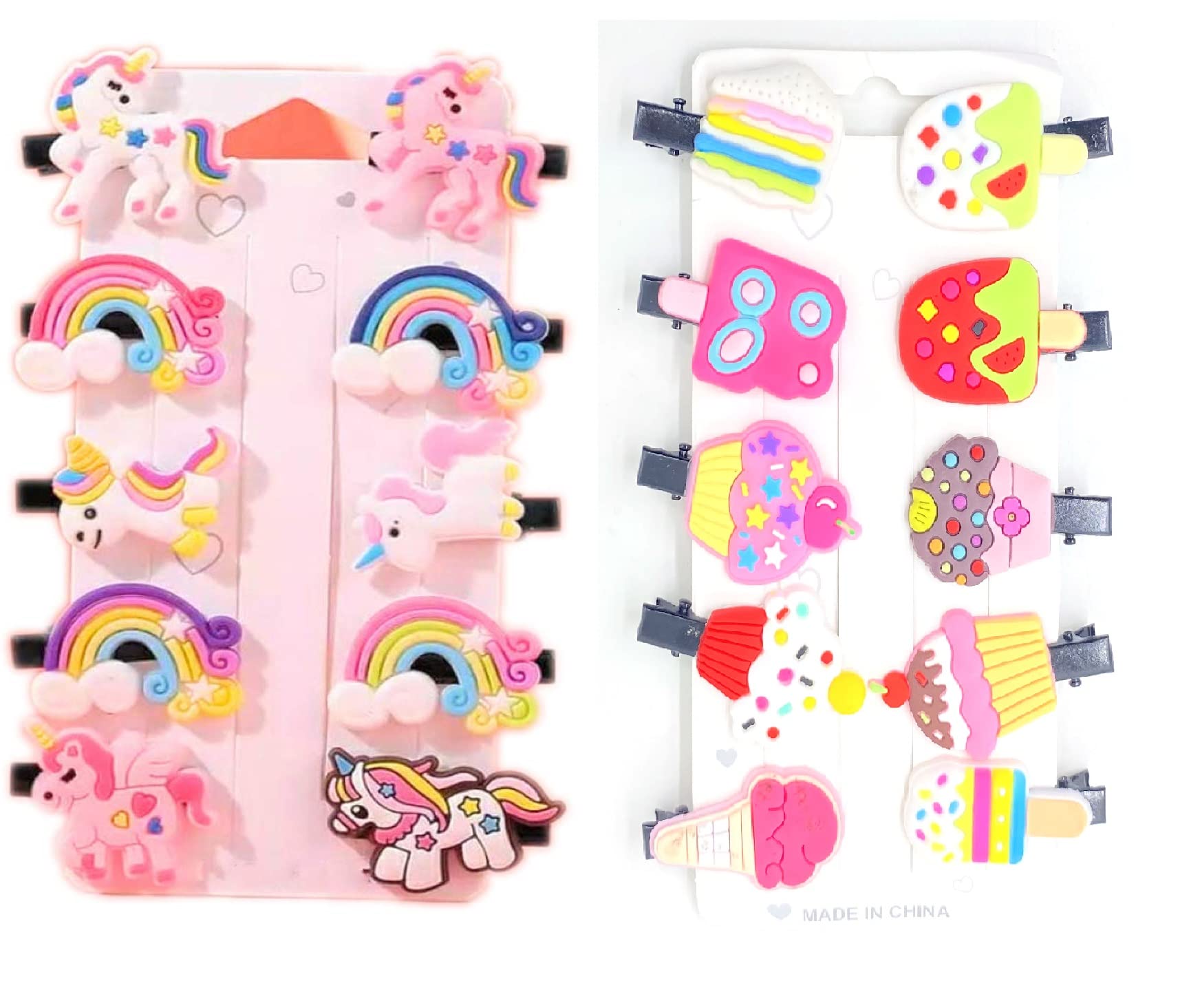 20pcs Unicorn & Ice Cream Hair Clips Set for Girls - Cute Baby Hair Barrettes & Toddler Hairpins | Perfect for Birthday Gifts, School Accessories & Party Favors
