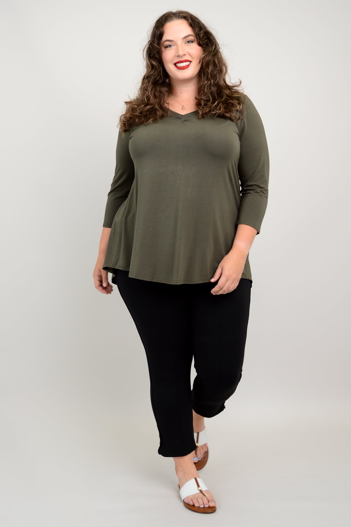 Franny Top Women's Khaki Bamboo Blouse - Eco-Friendly & Breathable for Summer Outfits, Casual Wear & Office Attire