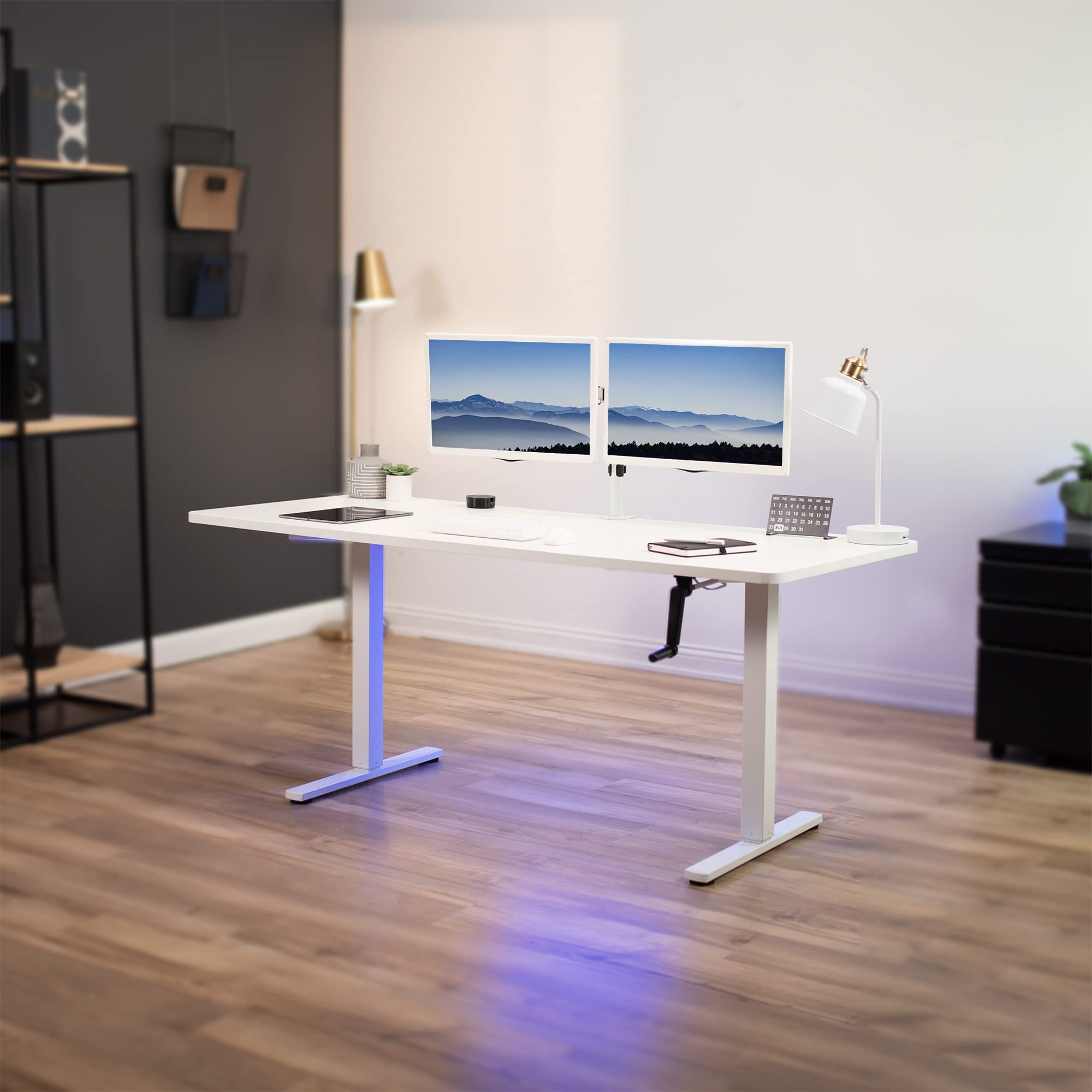 VIVO 71 x 30 Inch Adjustable Height Standing Desk - White Tabletop & Frame, Manual Crank with Foldable Handle, Ergonomic Workstation for Home & Office | Perfect for Remote Work, Gaming & Study Setup