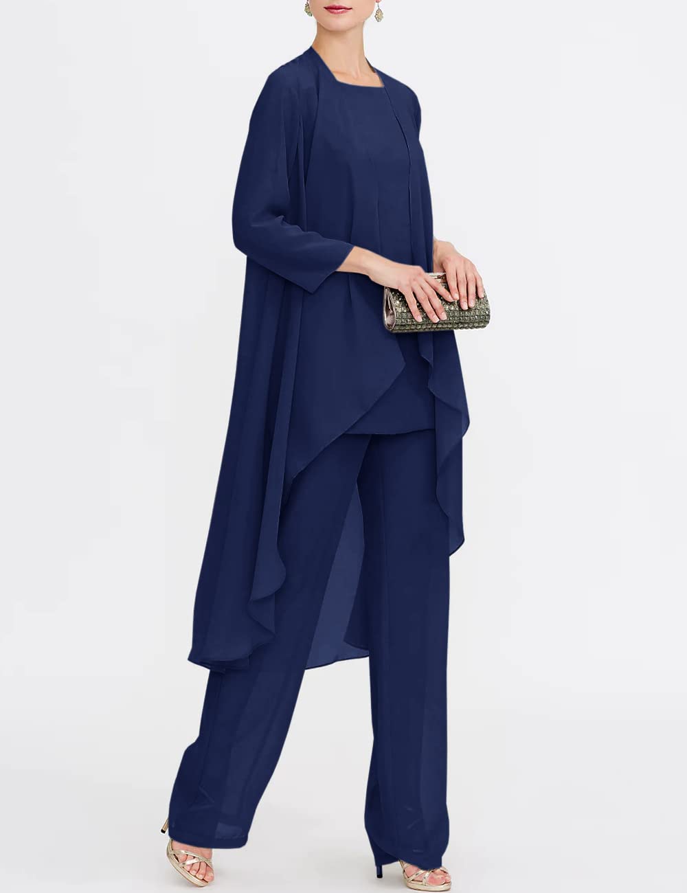 Elegant Chiffon Mother of The Bride Pant Suits - 3 Piece Formal Wedding Outfit Set for Women | Evening Gown & Special Occasion Wear | Perfect for Weddings, Galas & Formal Events