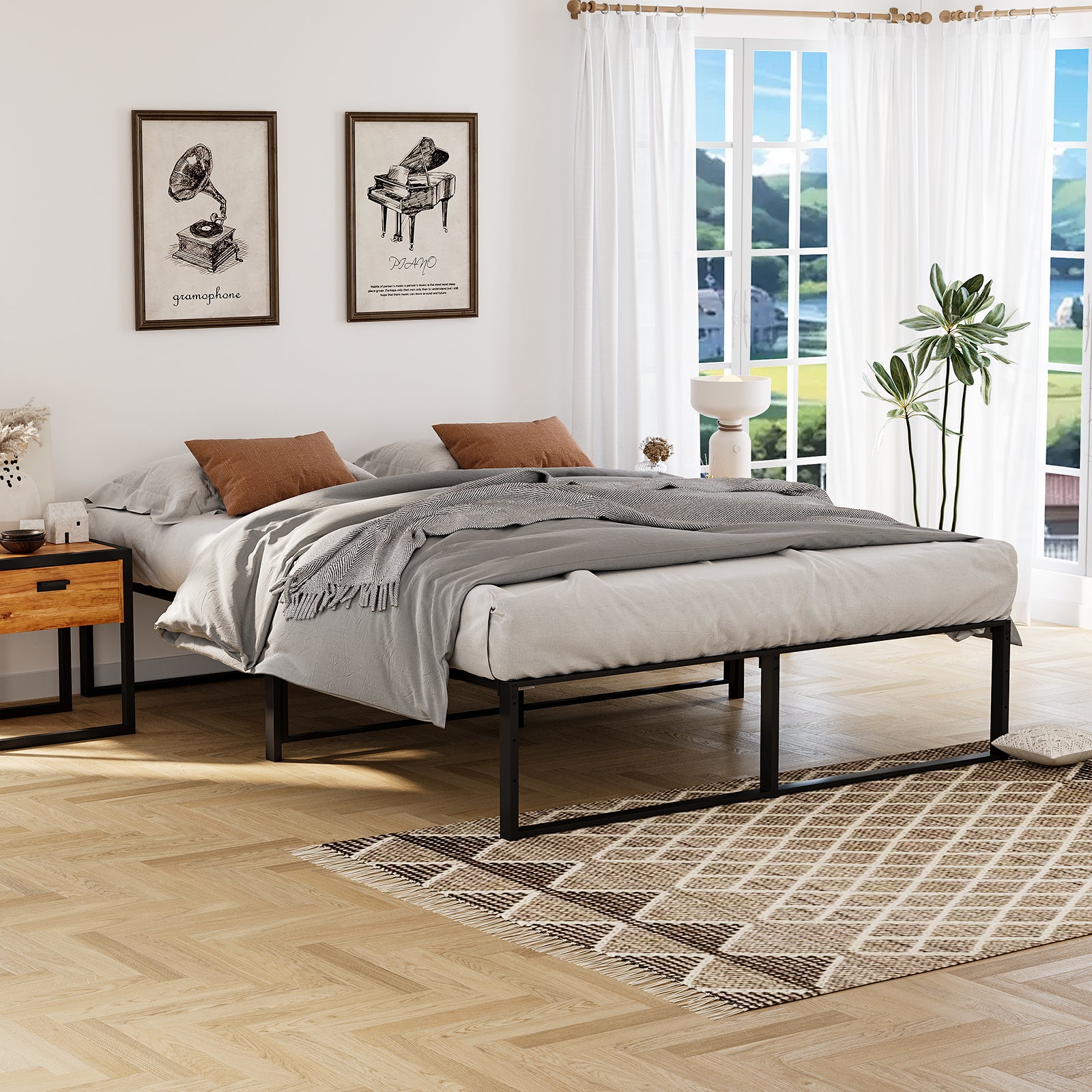 GARVEE 13.9 Inch Full Size Metal Bed Frame - Heavy Duty Steel Platform with Wooden Headboard & Footboard - No Box Spring Needed, Noise Free - Perfect for Master Bedroom, Guest Room & Dormitory