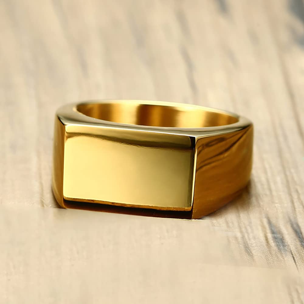 VQYSKO Stainless Steel Signet Rings for Men & Women - Solid Polished Biker Ring in Silver, Gold, Black (Sizes 4-15) | Perfect Gift for Dad, Boyfriend, Anniversary & Special Occasions | Wedding Band, Fashion Jewelry, Everyday Wear