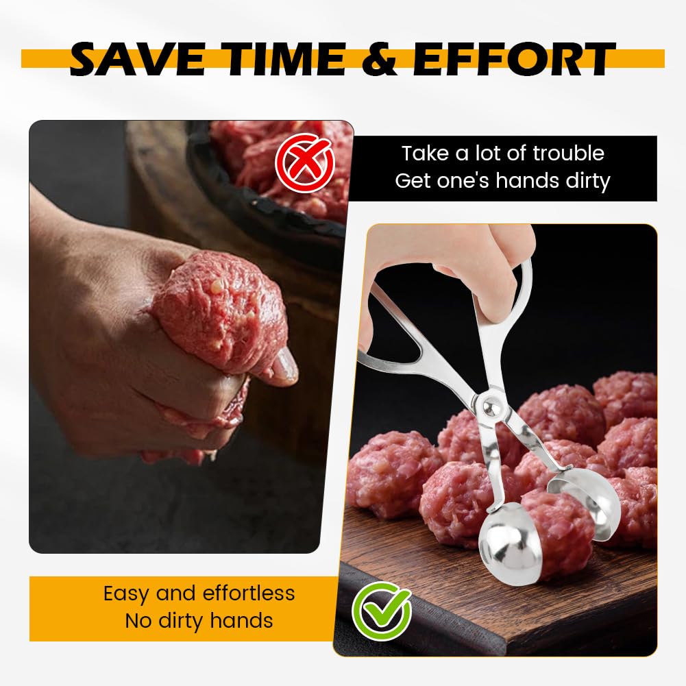 2PCS Stainless Steel Meat Baller - Non-Stick Meatball Scoop & Ball Maker Tool for Perfect Meatballs, Cake, Cookie Dough, Melon Fruits & Rice Molds (1.38