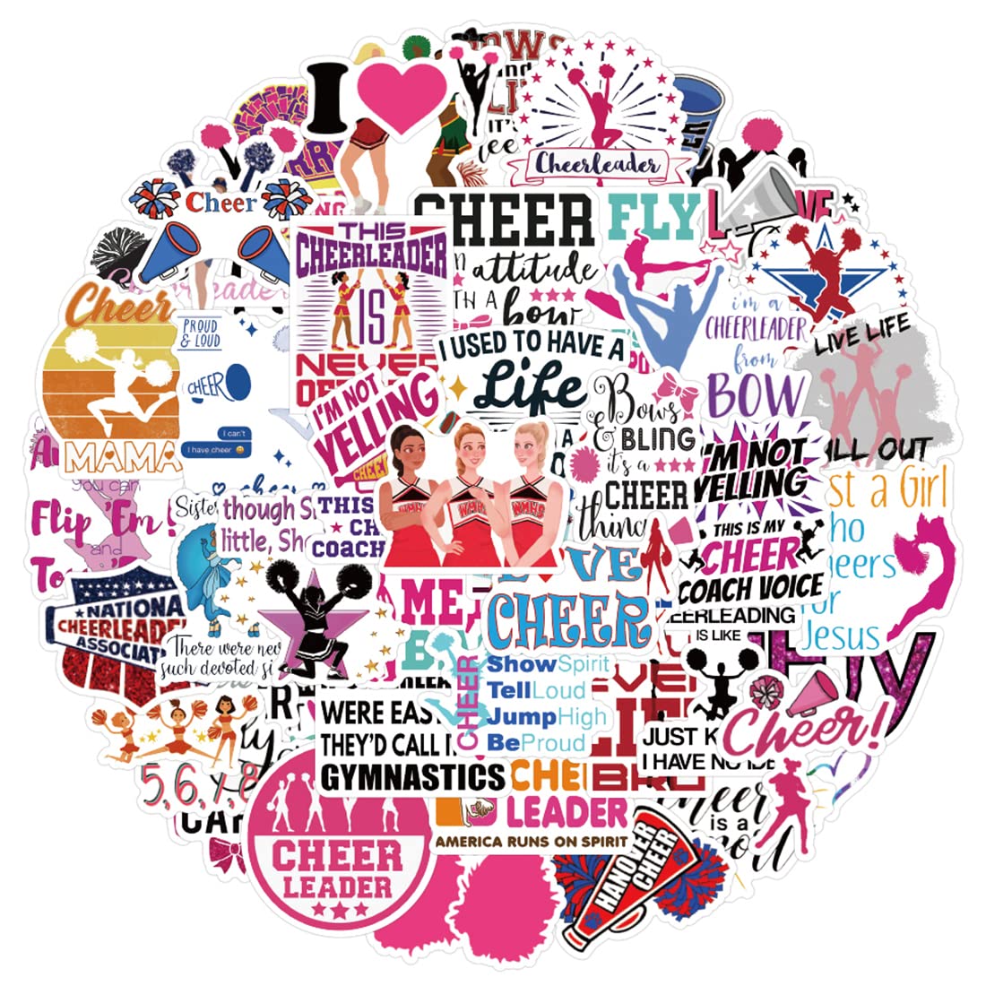 Virisi 100 PCS Cheer Stickers - Colorful Cheerleading Gift Decals for Laptop, Water Bottle, Luggage, Phone & Computer - Perfect for Sports Fans, Team Spirit & Personalizing Accessories