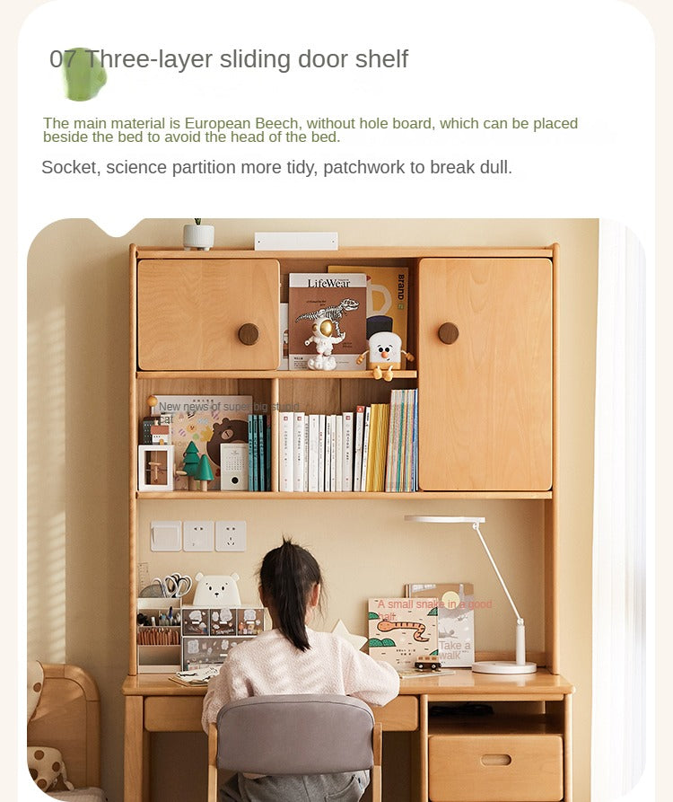Solid Wood Study Desk with Shelf - Beech & Oak Wooden Writing Desk for Home Office, Study Room, or Library - Durable & Stylish Workspace Solution