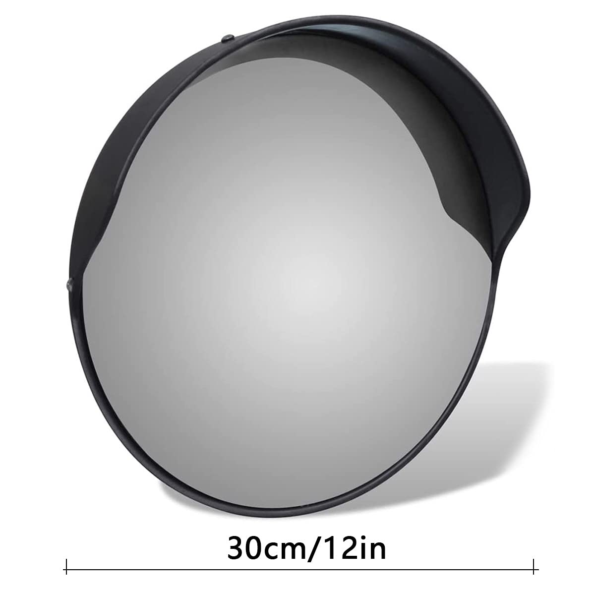 12in Shatter-Proof Convex Traffic Safety Mirror - Driveway Corner Blind Spot Mirror for Road Security, Outdoor PC Plastic with Sun Shade (Black) - Perfect for Parking Lots, Warehouses & Street Intersections