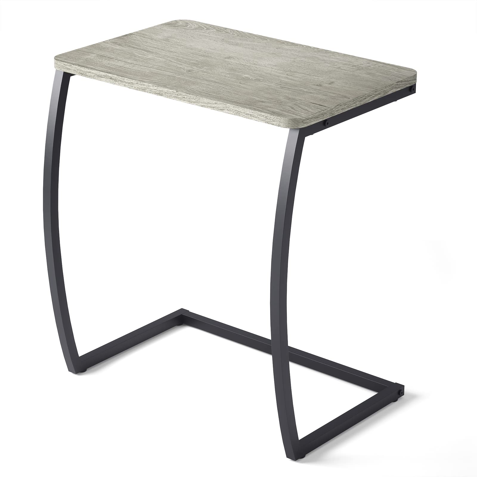 Vintage C-Shaped Side Table - Light Grey End Table for Sofa, Couch, Bedroom | Perfect for Laptop, Coffee, Snacks & Living Room Decor