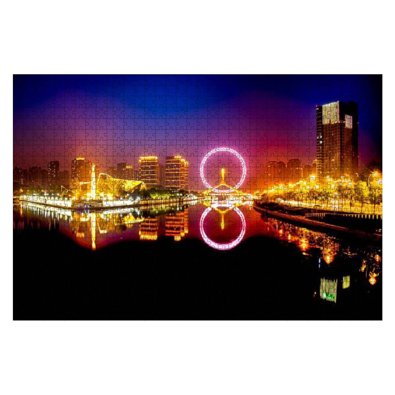 1000-Piece Wooden Jigsaw Puzzle - Stunning Night View of Tianjin Eye Ferris Wheel - Educational & Stress-Relieving Puzzle Game for Adults & Kids - Perfect for Family Bonding, Classroom Activities & Relaxation Therapy