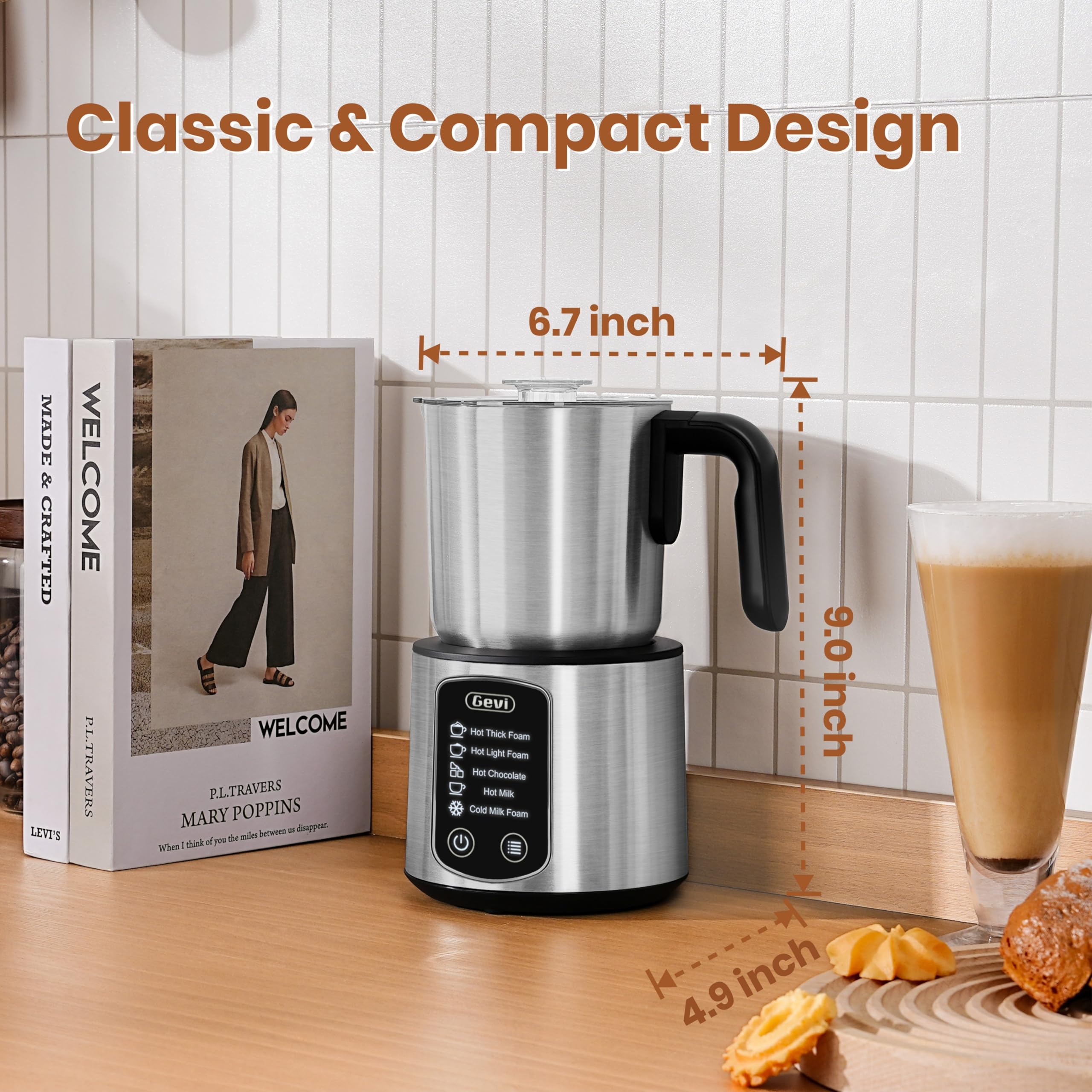Gevi 5-in-1 Hot Chocolate Maker with Milk Frother & Steamer - 17oz/3.5oz Stainless Steel Hot & Cold Milk Frother for Latte, Cappuccino, Macchiato - Perfect for Home Coffee Shops & Holiday Gifts
