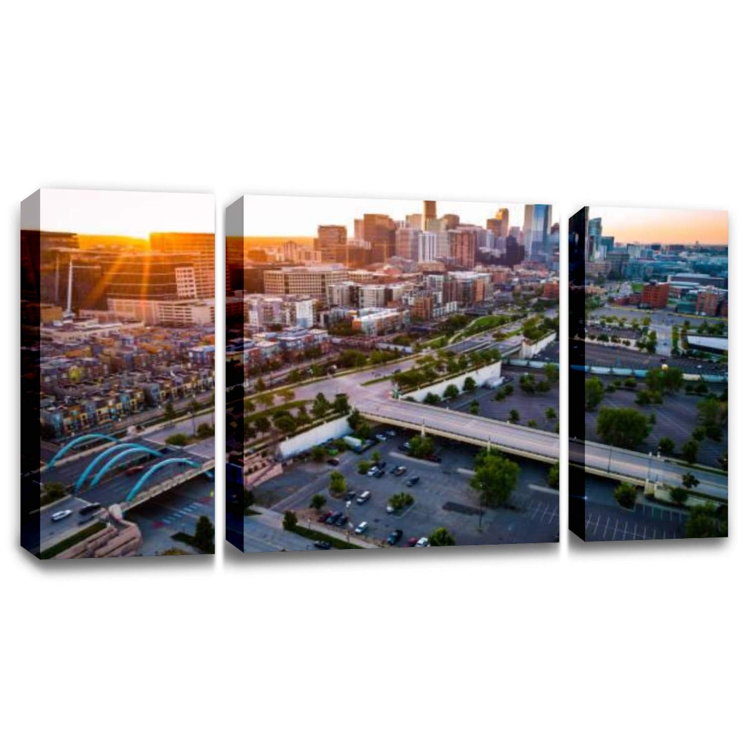CCArtist Aerial Drone View Sun Beams & Sun Rays Canvas Wall Art - Modern Landscape Painting for Living Room & Bedroom Decor - Perfect for Home, Office & Gift Giving