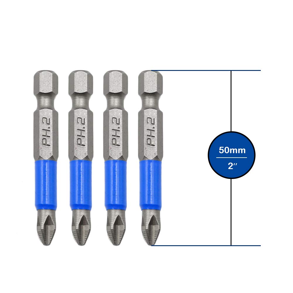 Biaungdo 10Pcs Magnetic Hex Anti-Slip Phillips Screwdriver Bits (PH2 x 50MM) - Premium Tool Bits for DIY, Furniture Assembly & Home Repair Projects