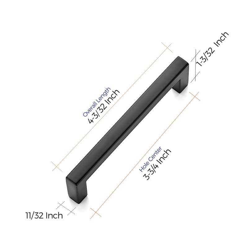 5 Pack Matte Black Slim Square Bar Drawer Pulls - 3-3/4
