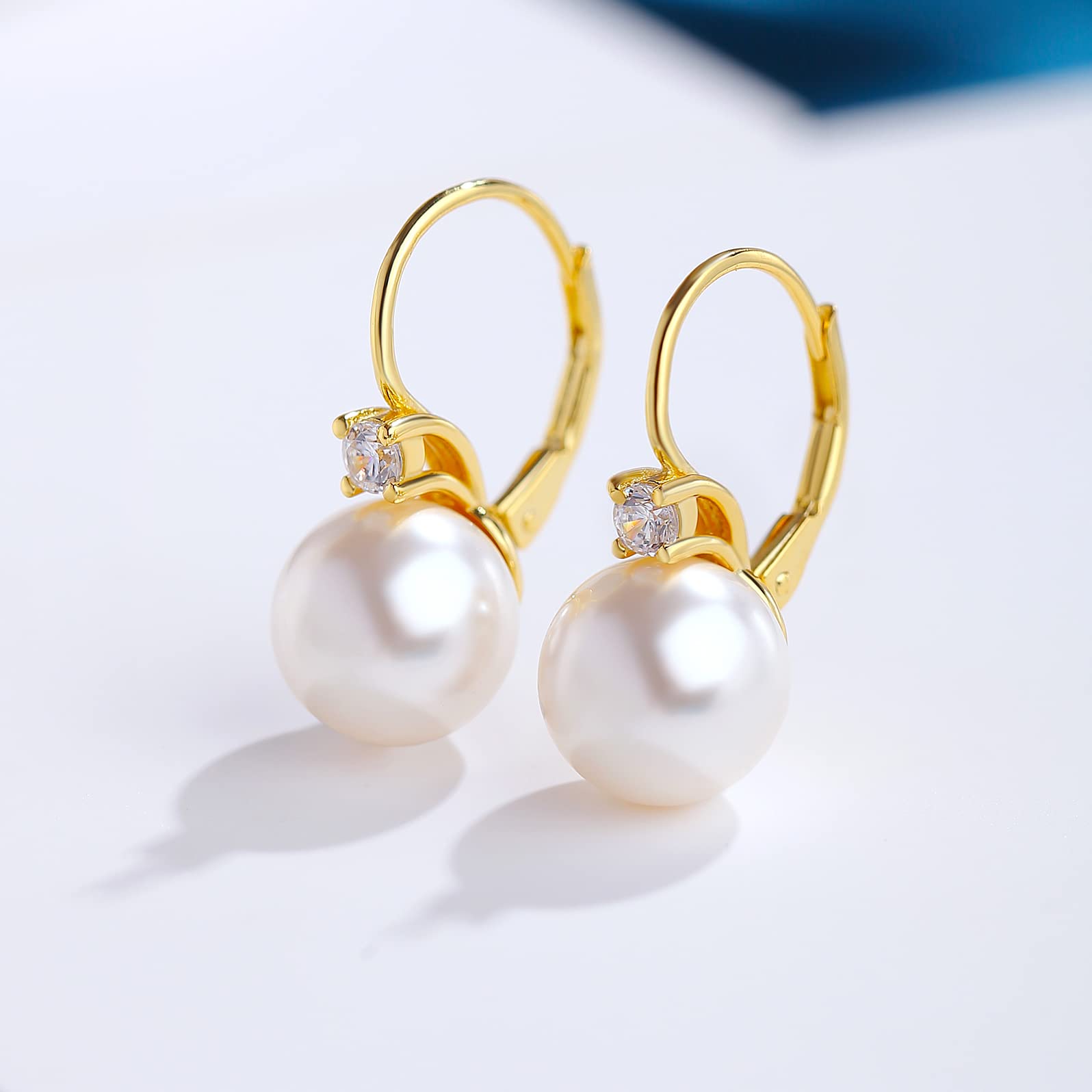 Jiamiaoi 925 Sterling Silver Pearl & Diamond Dangle Drop Earrings for Women - Elegant Lever Back Design with Gift Box | Perfect for Weddings, Parties & Special Occasions