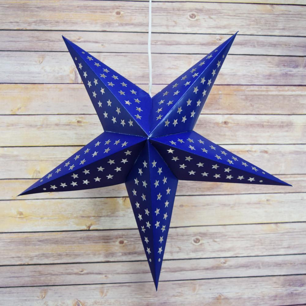 24 Navy Blue Paper Star Lanterns - Elegant Hanging Decor for Weddings, Parties & Home - Perfect for Indoor/Outdoor Celebrations & Boho Chic Room Decor