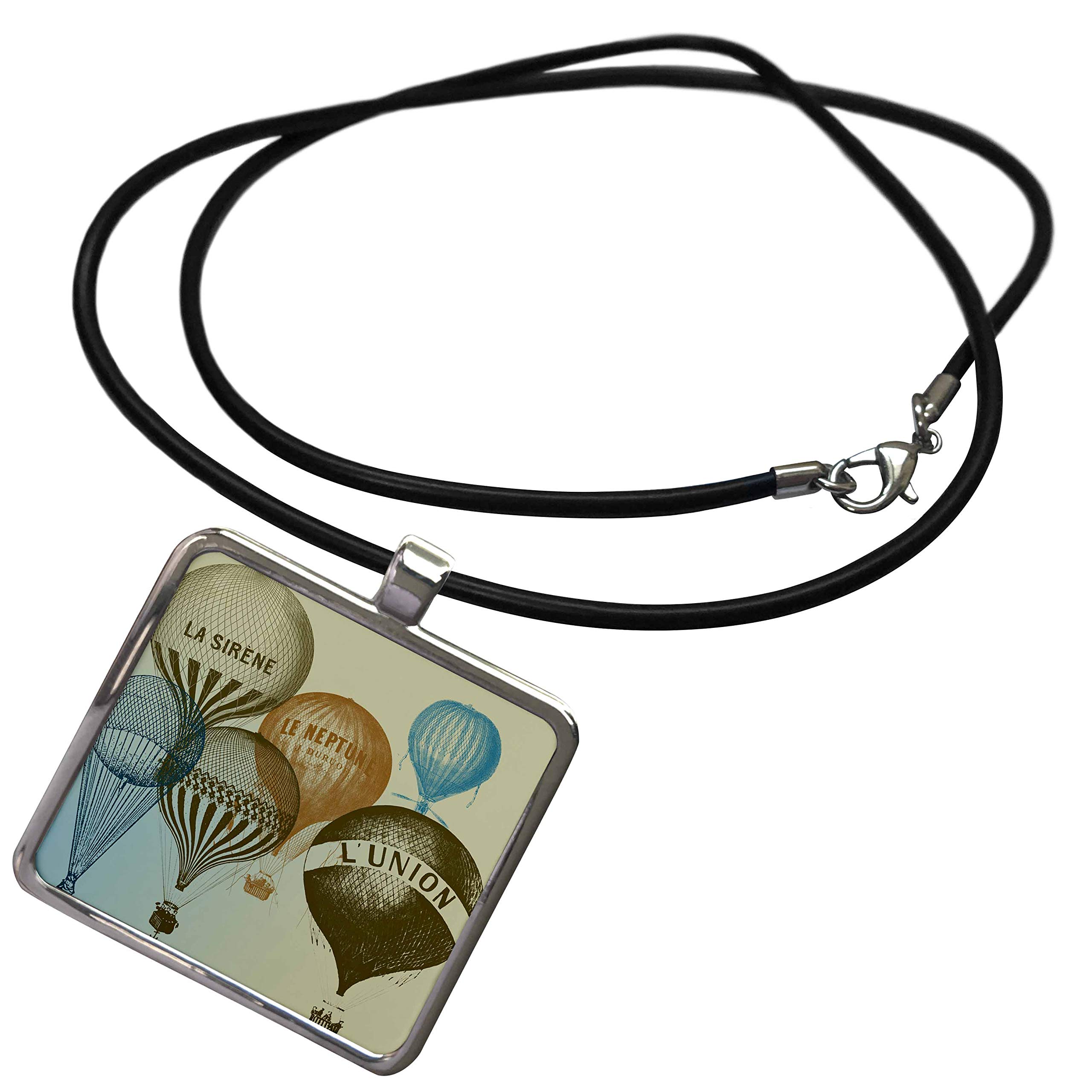 3D Rose Vintage French Hot Air Balloons Necklace with Rectangle Pendant - Unique Vintage Art Jewelry for Women - Perfect for Gifts, Parties & Everyday Wear
