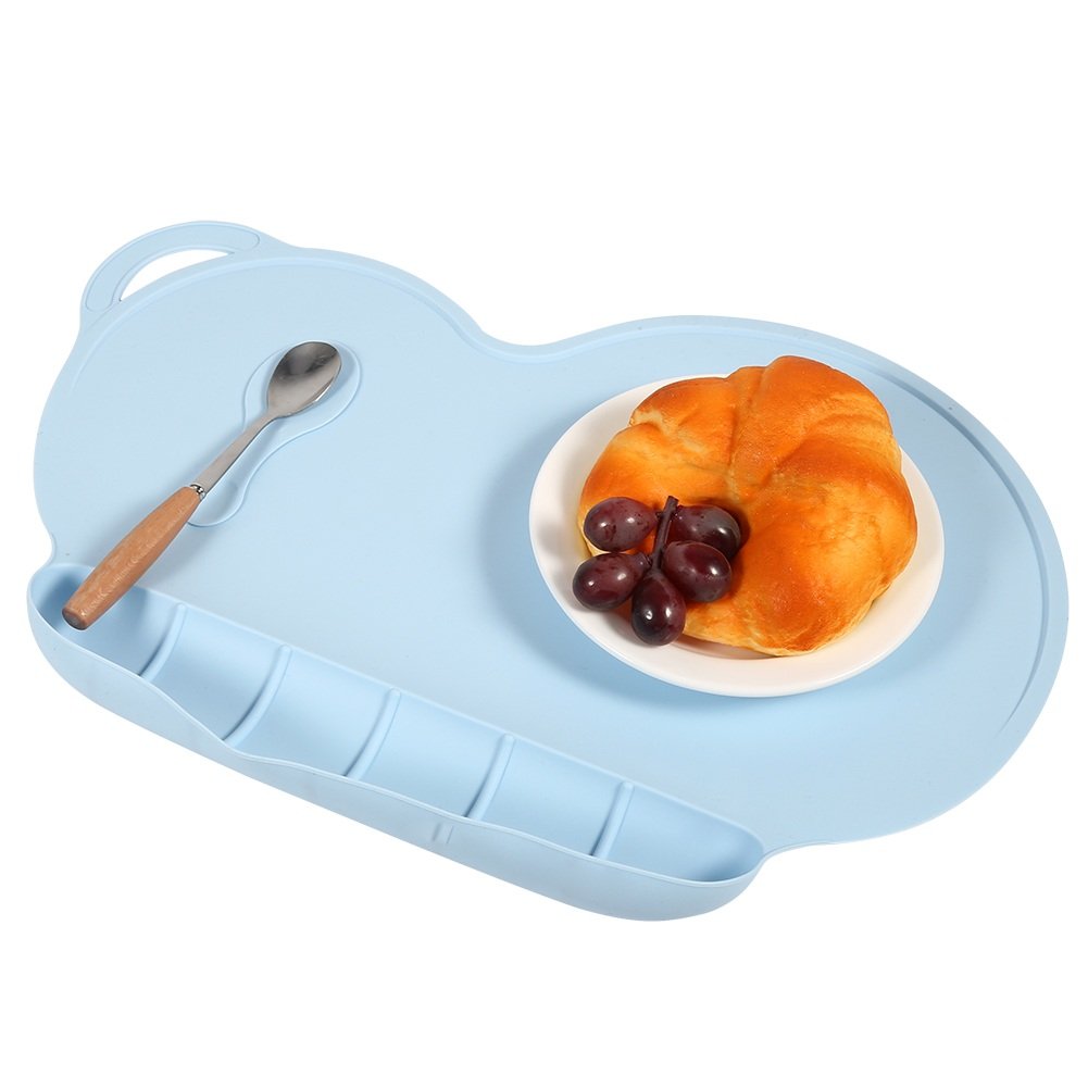 Non-Slip Silicone Baby Suction Plate Mat - Waterproof Foldable Placemat for Infants & Toddlers - Perfect for Home, Travel, and Daycare Use - Ideal for Snacks, Fruits, and Meals - Light Blue