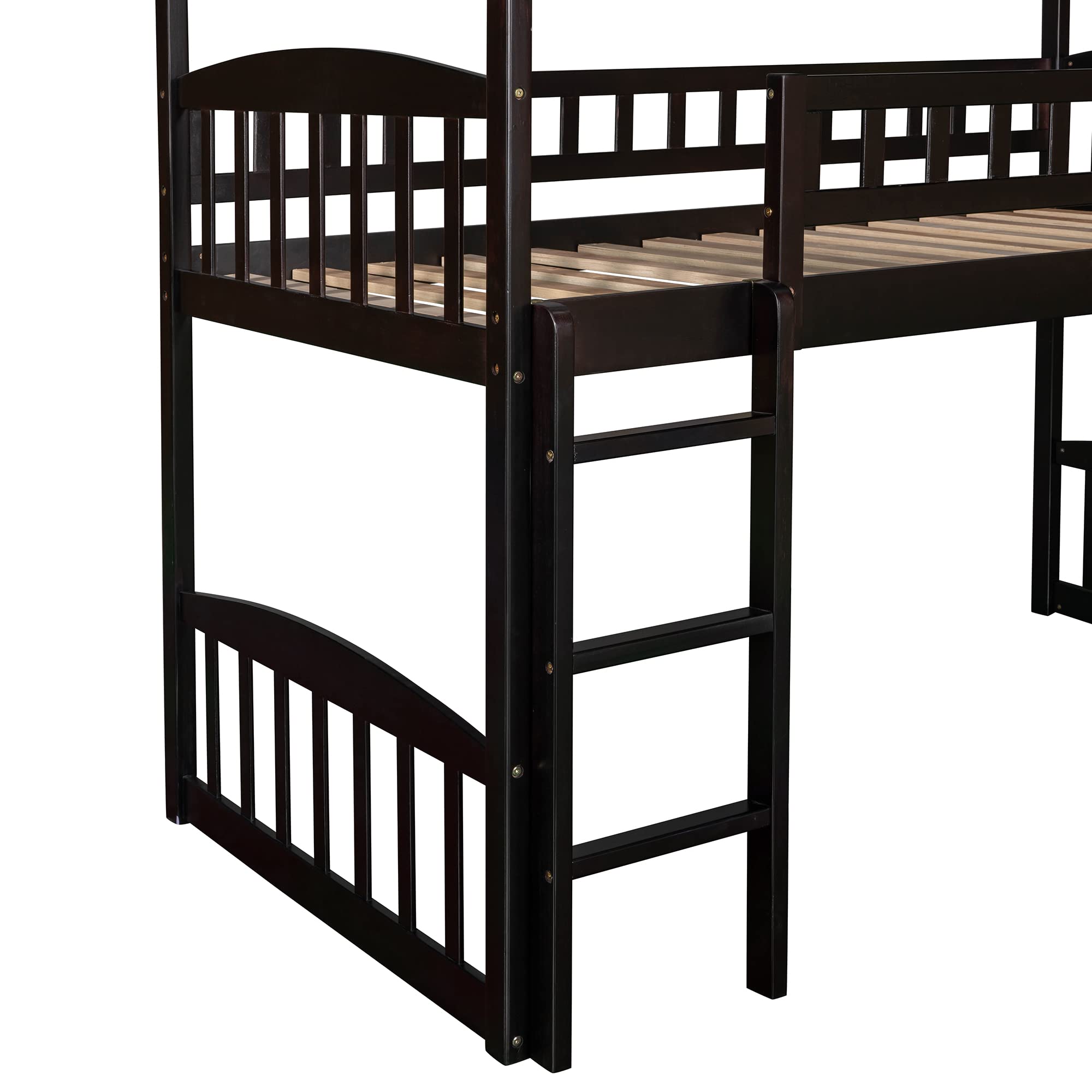 **Merax Twin Loft Bed with Slide & Ladder - Wooden House Style Bed with Roof & Guardrails for Kids & Teens (Espresso) - Perfect for Bedrooms, Playrooms & Small Spaces**
