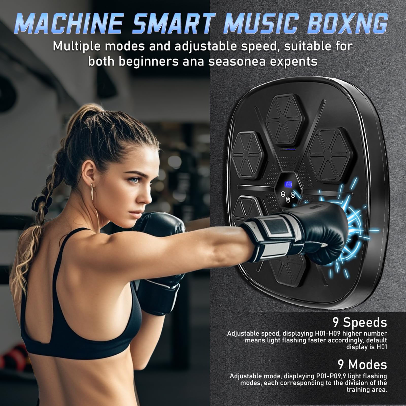 Smart LED Music Boxing Machine for Adults - 9 Speed & Training Modes, Wall Mounted Punching Bag for Home Gym, Office & Fitness Workouts - Perfect for Stress Relief, Cardio & Boxing Training